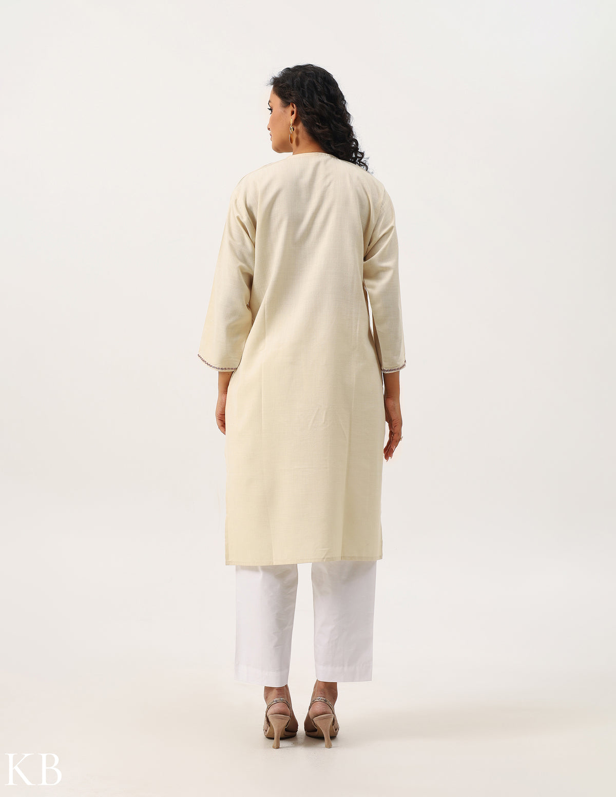 Cream Cotton Tilla Embroidered Kurti - Kashmir Box