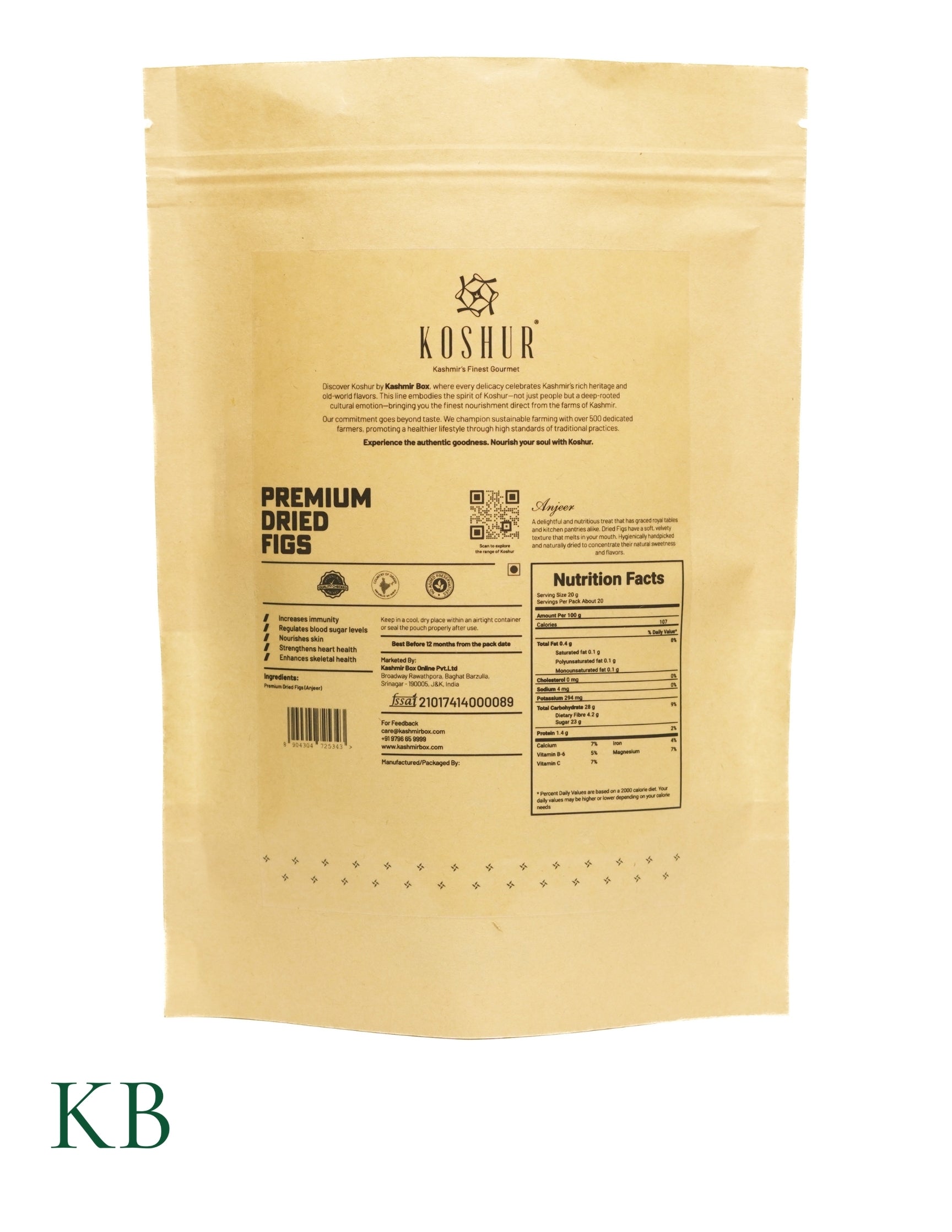 Koshur - Kashmiri Dried Figs | Dried Anjir | Dietary Fibre Enriched Food | Anjeer Dry Fruit | Natural Honey Sweetness - Kashmir Box