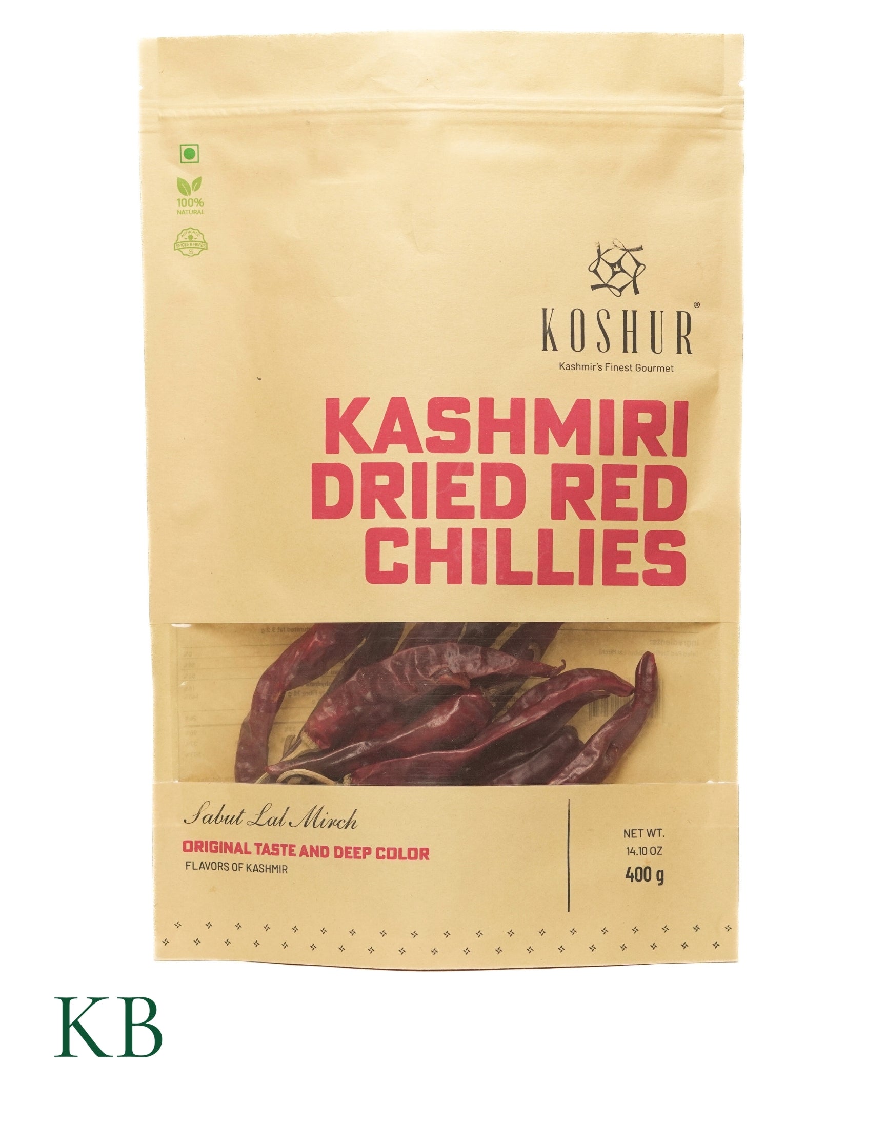 Koshur - Kashmiri Dried Red Chillies| Sabut Lal Mirch | Spices and Herbs | Whole Dried Chillies | No Added Flavors and Colors | Sun Dried Fresh Red Chillies - Kashmir Box