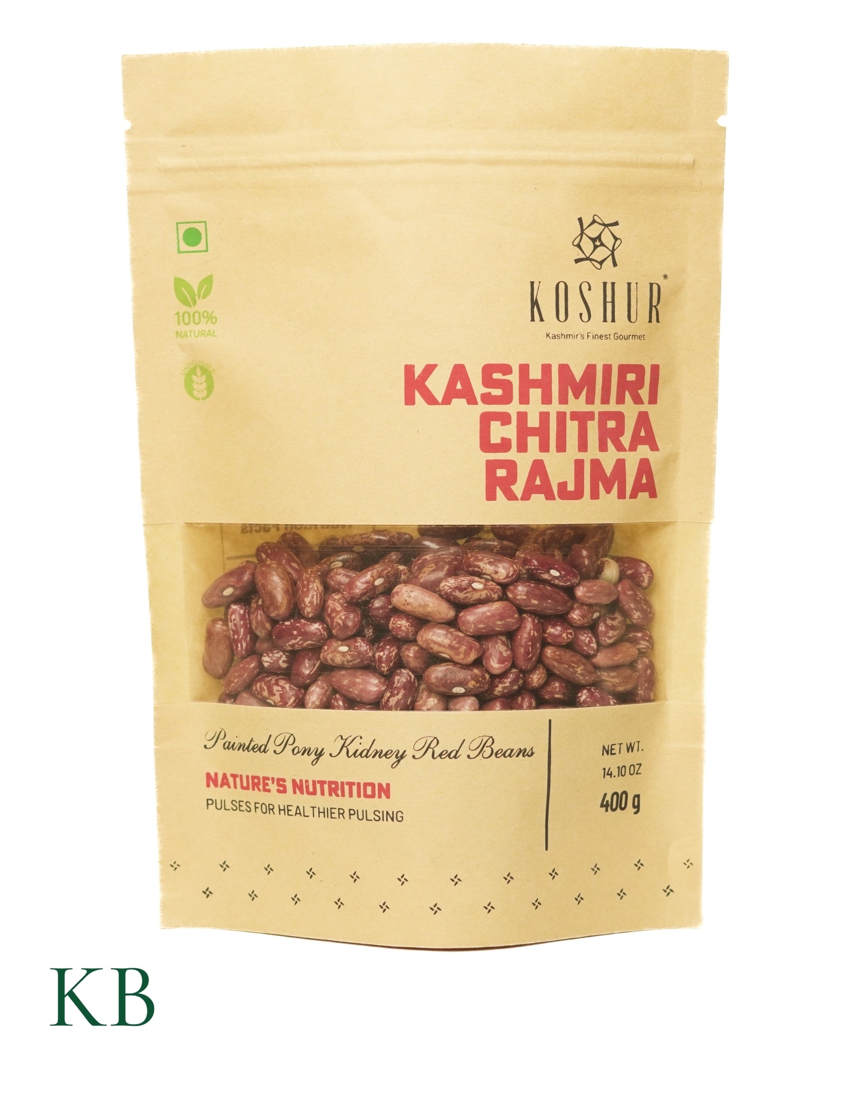 Koshur - Kashmiri Chitra Rajma | Painted Pony Kidney Red Beans | Rajma Beans | Unpolished Pulses | High in Vegan Protein | Dried Beans & Pulses - Kashmir Box