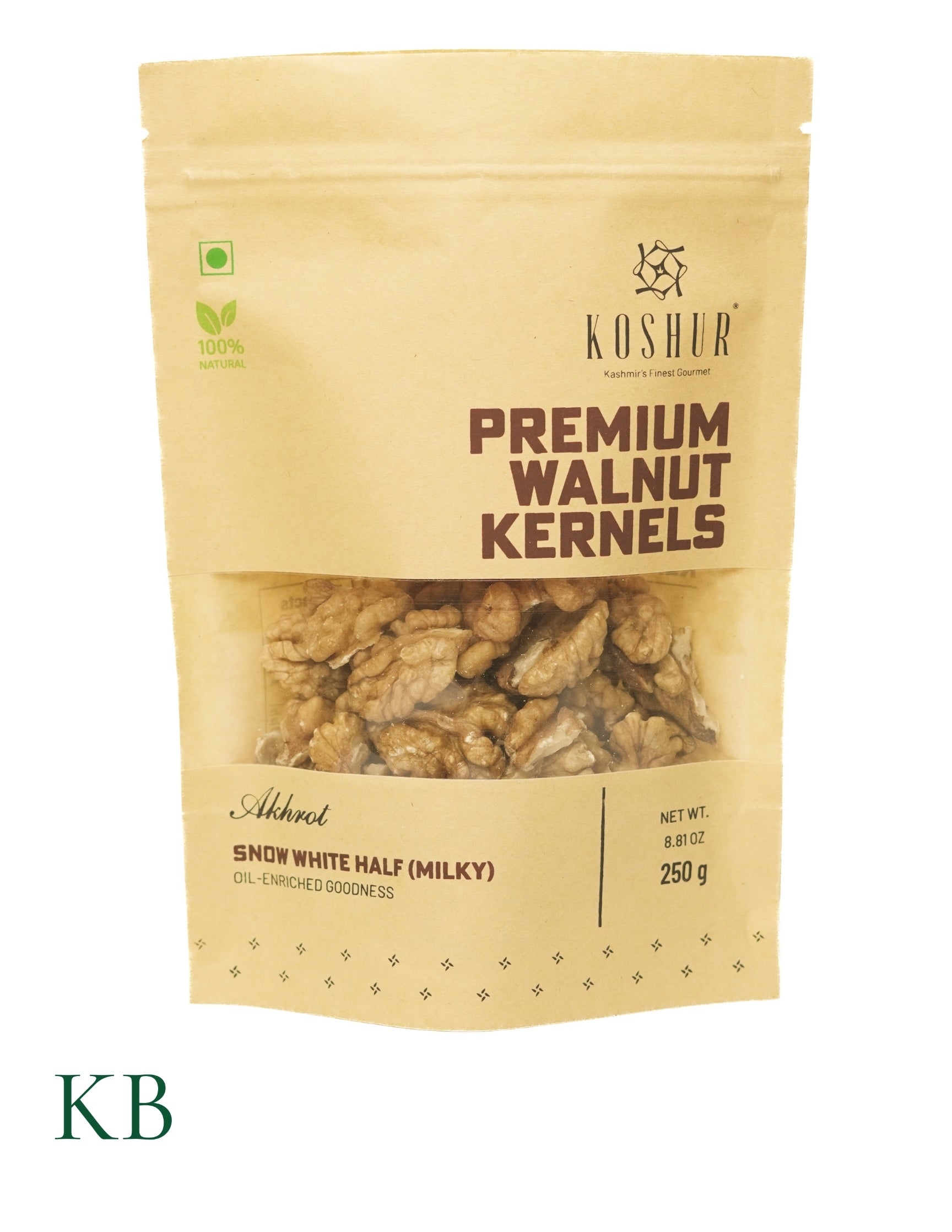 Koshur - Premium Walnut Kernels | Snow White Half (Milky) | Akhrot | Kashmiri Walnuts | Walnuts Without Shell | Dried Walnut Kernels | High in Natural Oils | Omega-3 Vegan | Good for Brain | Nuts & Dry Fruits - Kashmir Box