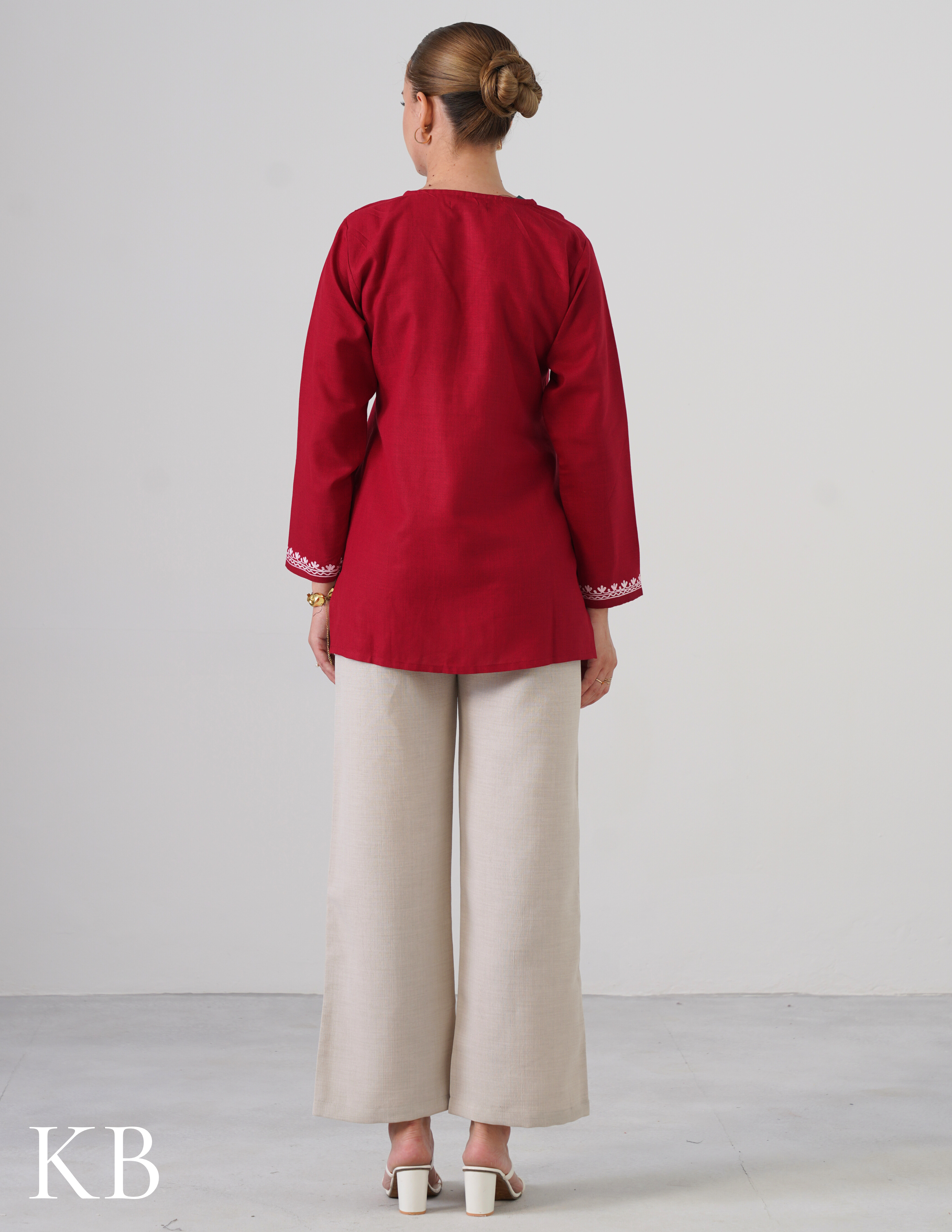 Blush Aari Embroidery Maroon Cotton Top - Kashmir Box