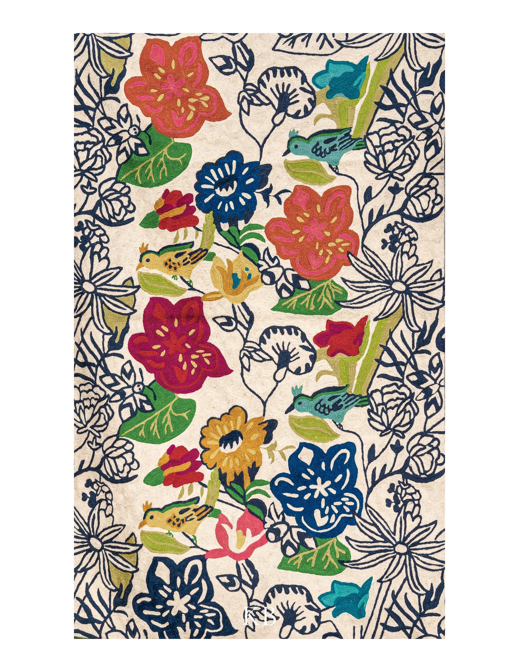 Diwan-e-Khas Modern Floral Edge Kashmiri Rug - Kashmir Box