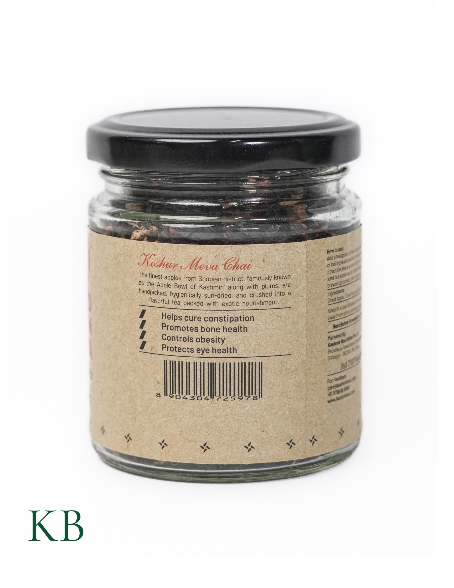 Dried Apple & Plum Tea | Meva Chai | Herbal Fruit Tea | Dried Fresh Fruits | Black Tea Leaves | Wellness Tea | Kashmiri Apples and Plums (50 g) - Kashmir Box