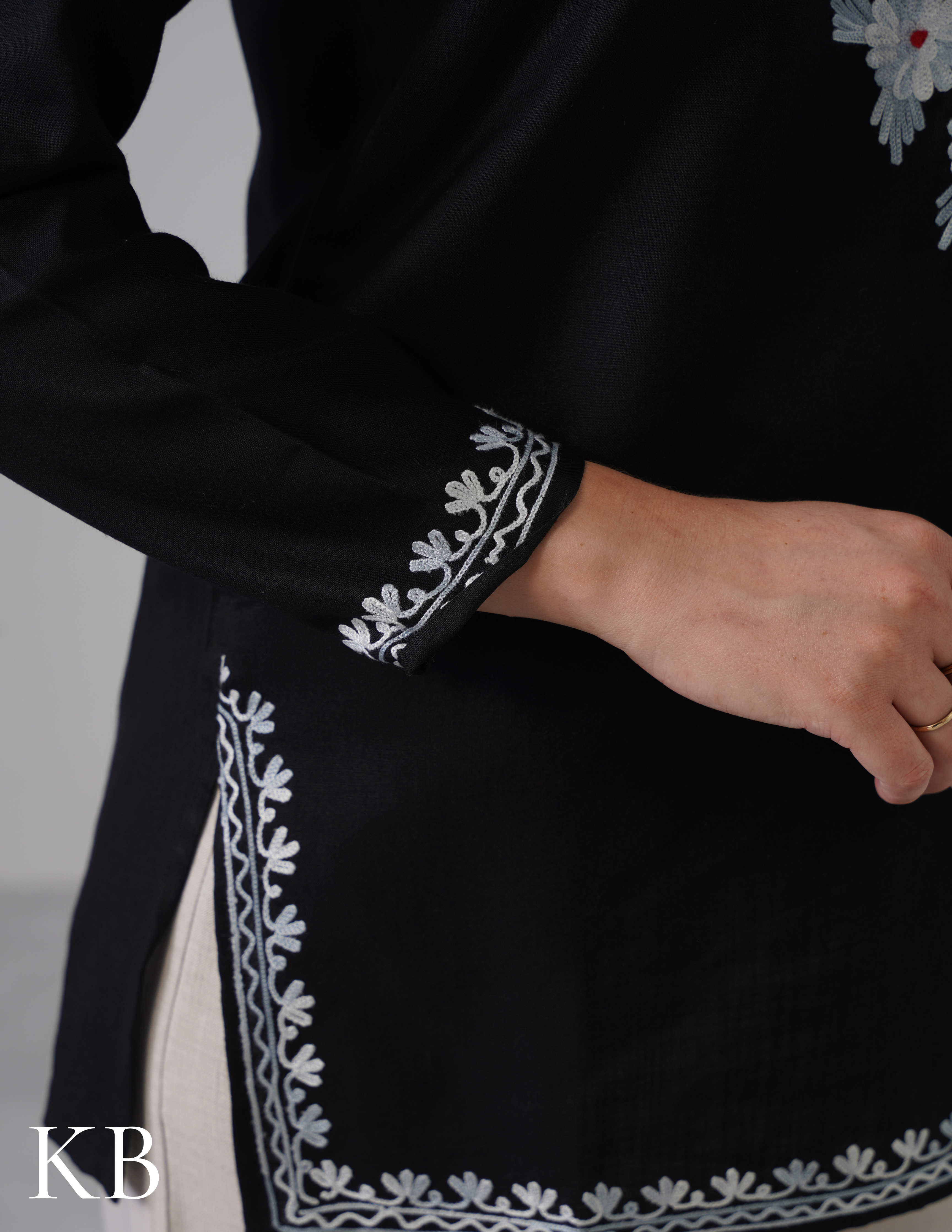 Black Embroidered Short Kurti for Women - Cotton Aari Work - Kashmir Box