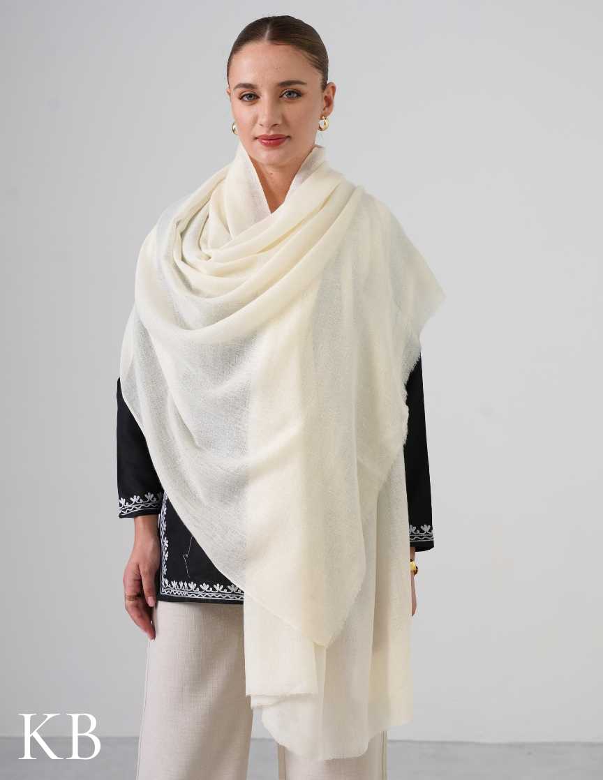 Off White Kashmiri Woollen Shawl – Fine Wool & Silk Blend