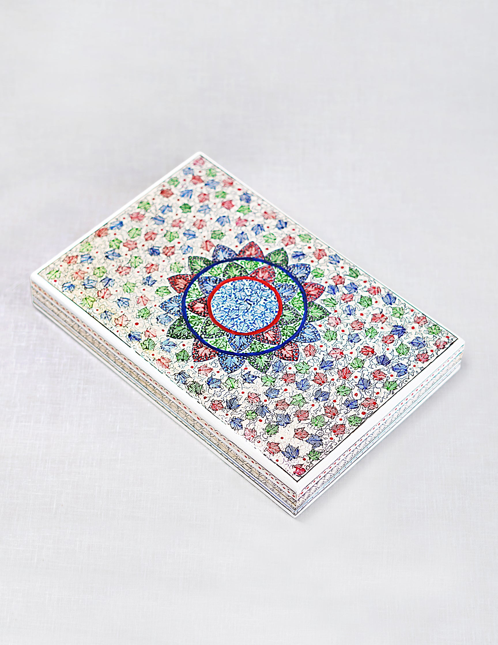 Handmade Kashmir Papier-Mâché Flat Box — Hand-Painted Design | 16.5 cm (L) × 25.5 cm (B) × 3.5 cm (H)