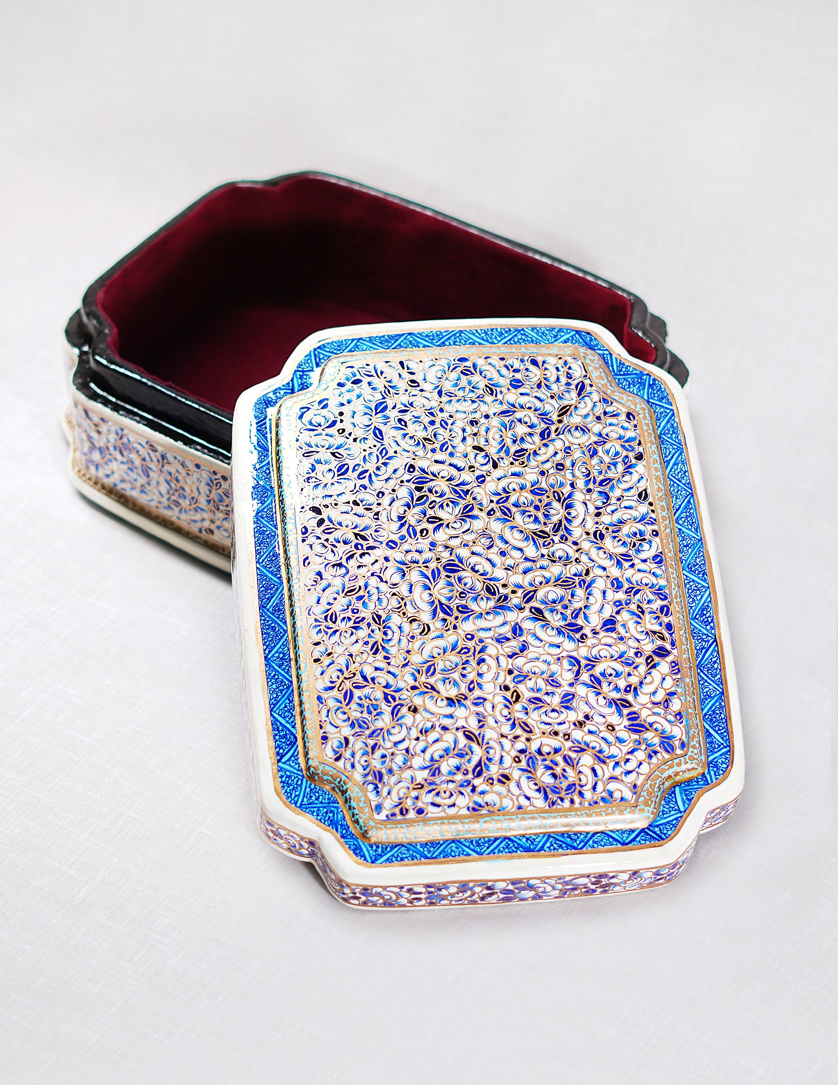 Handmade Kashmir Papier-Mâché Storage Box — Hand-Painted Design | 16 cm (L) × 21 cm (B) × 7 cm (H)