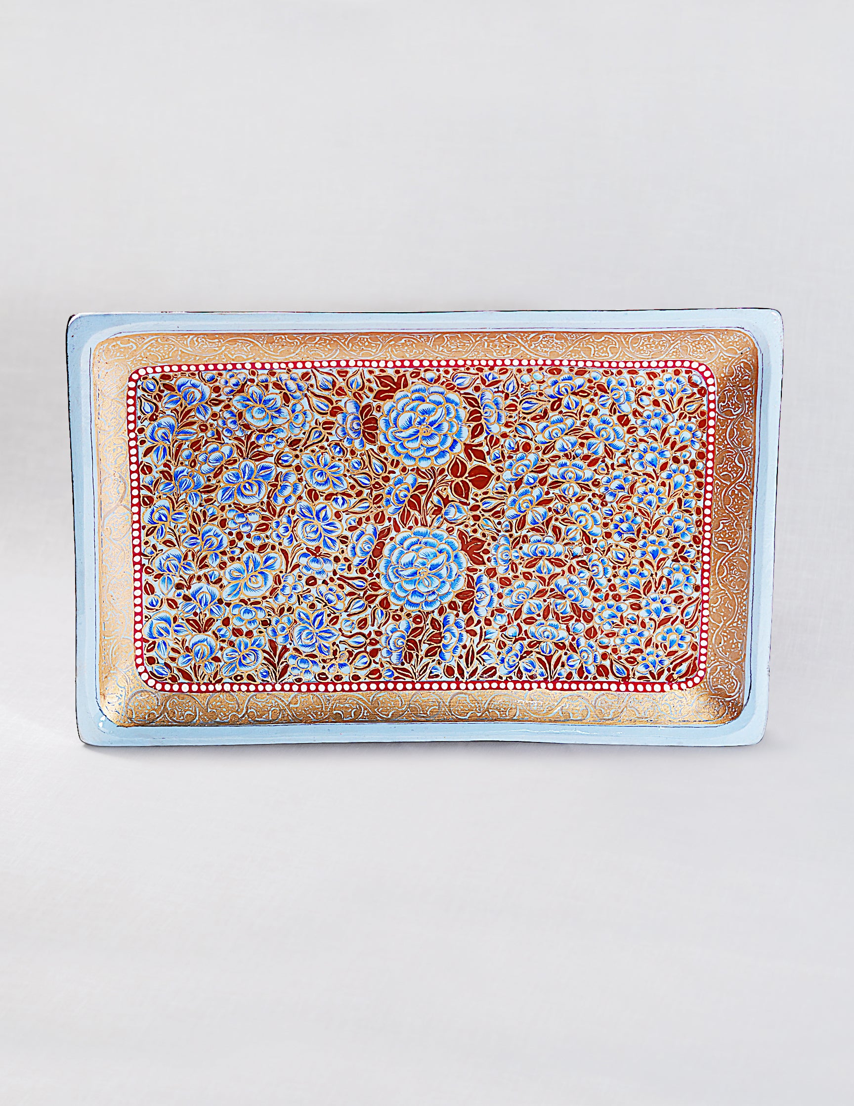 Handmade Kashmir Papier-Mâché Rectangular Tray — Hand-Painted Design | 19.5 cm (L) × 30.3 cm (B) × 2.5 cm (H)