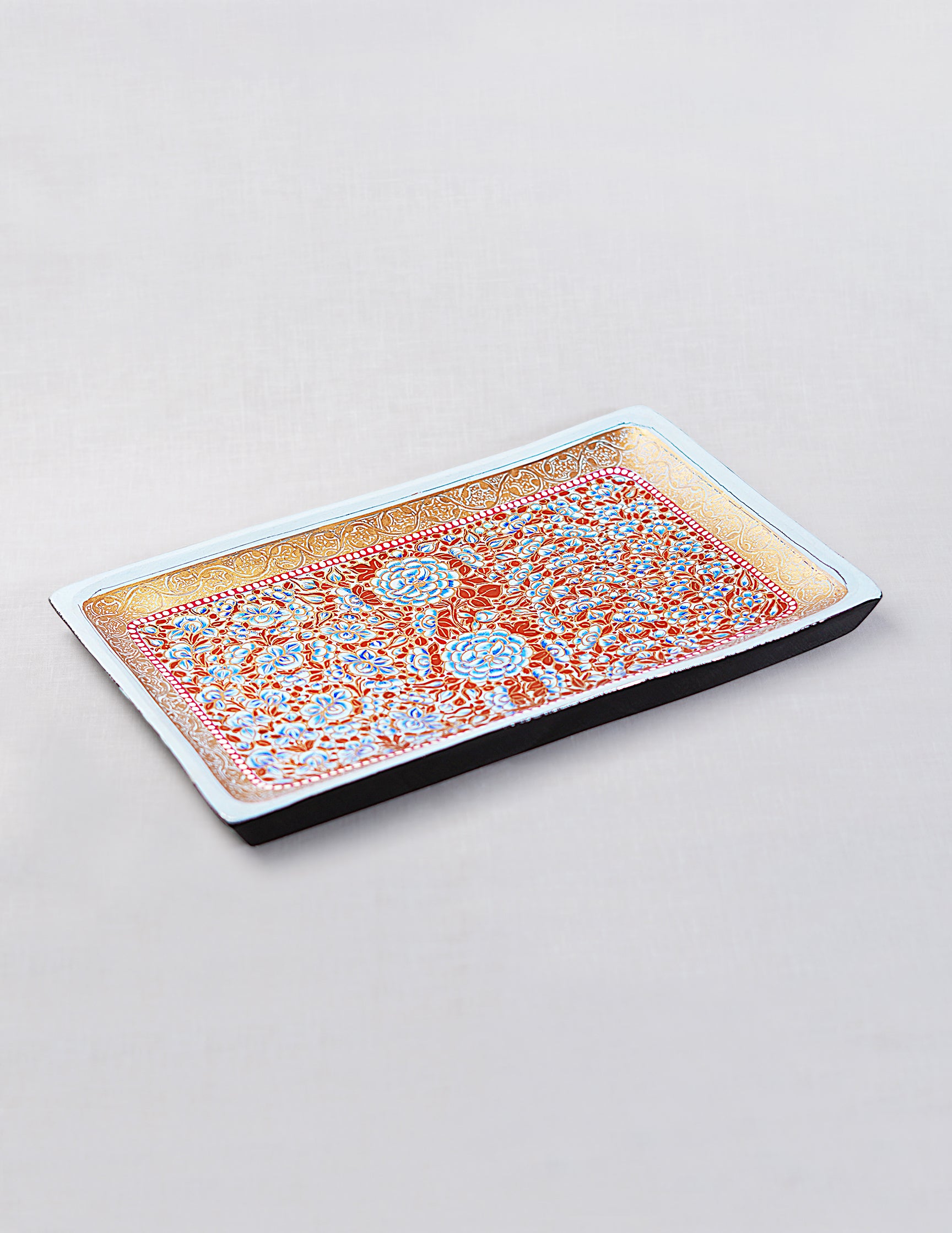 Handmade Kashmir Papier-Mâché Rectangular Tray — Hand-Painted Design | 19.5 cm (L) × 30.3 cm (B) × 2.5 cm (H)