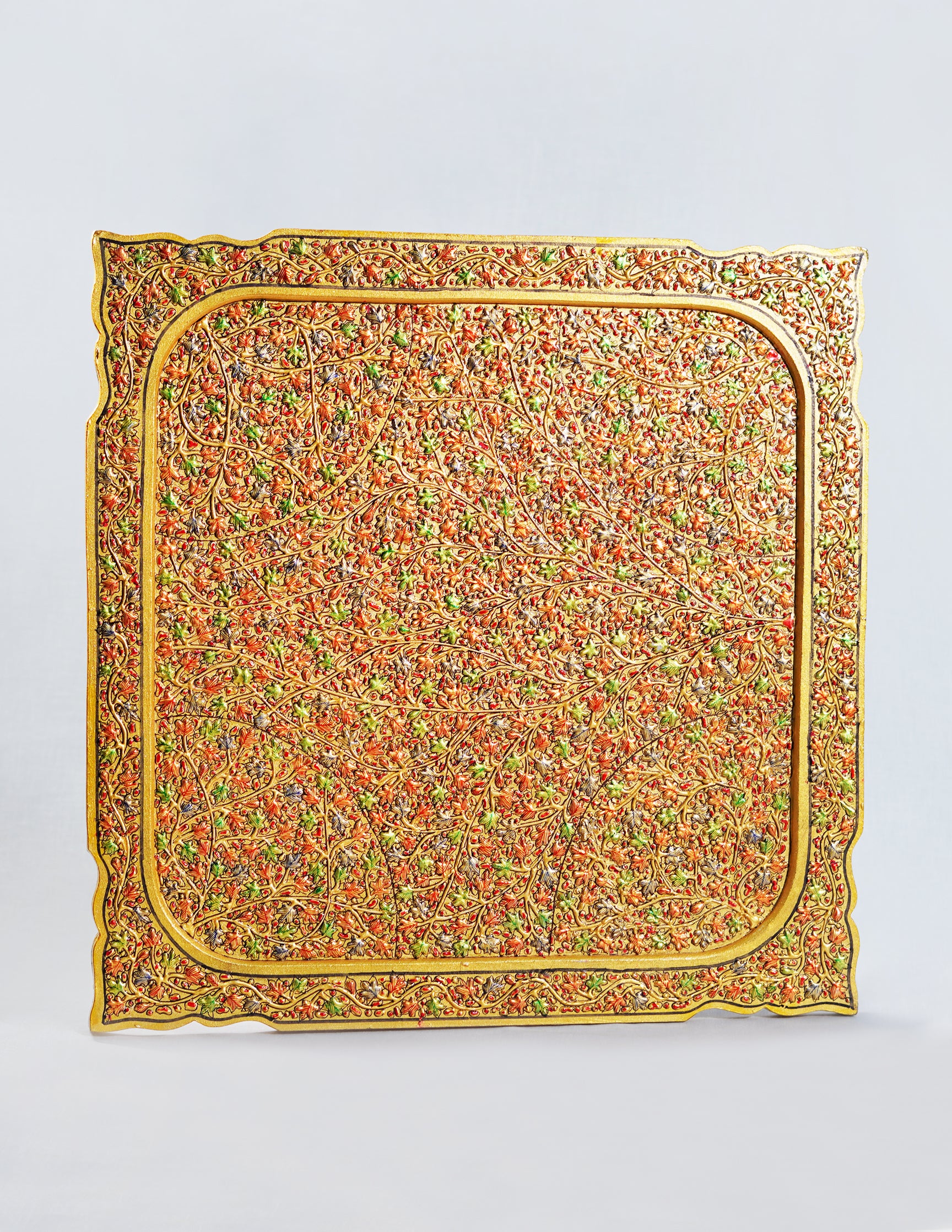 Handmade Kashmir Papier-Mâché Wall Panel — Hand-Painted Design | 45 cm (L) × 45 cm (B) × 1 cm (H)