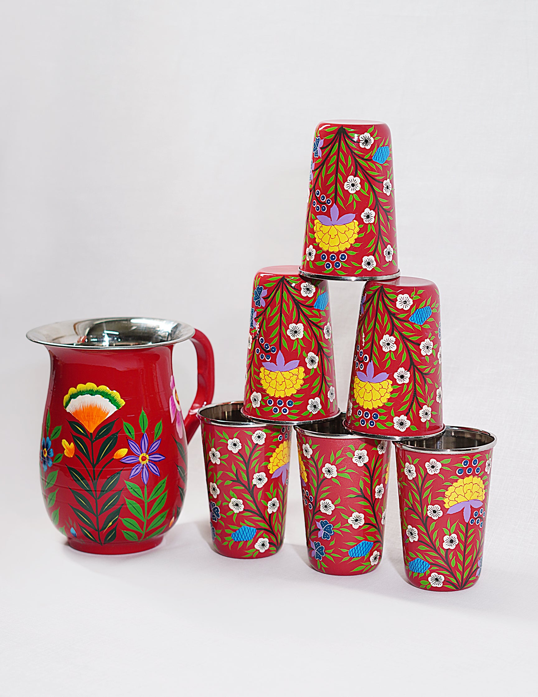 Handmade Kashmir Papier-Mâché Jug — Hand-Painted Design | Ø 14 cm × 18 cm (H)