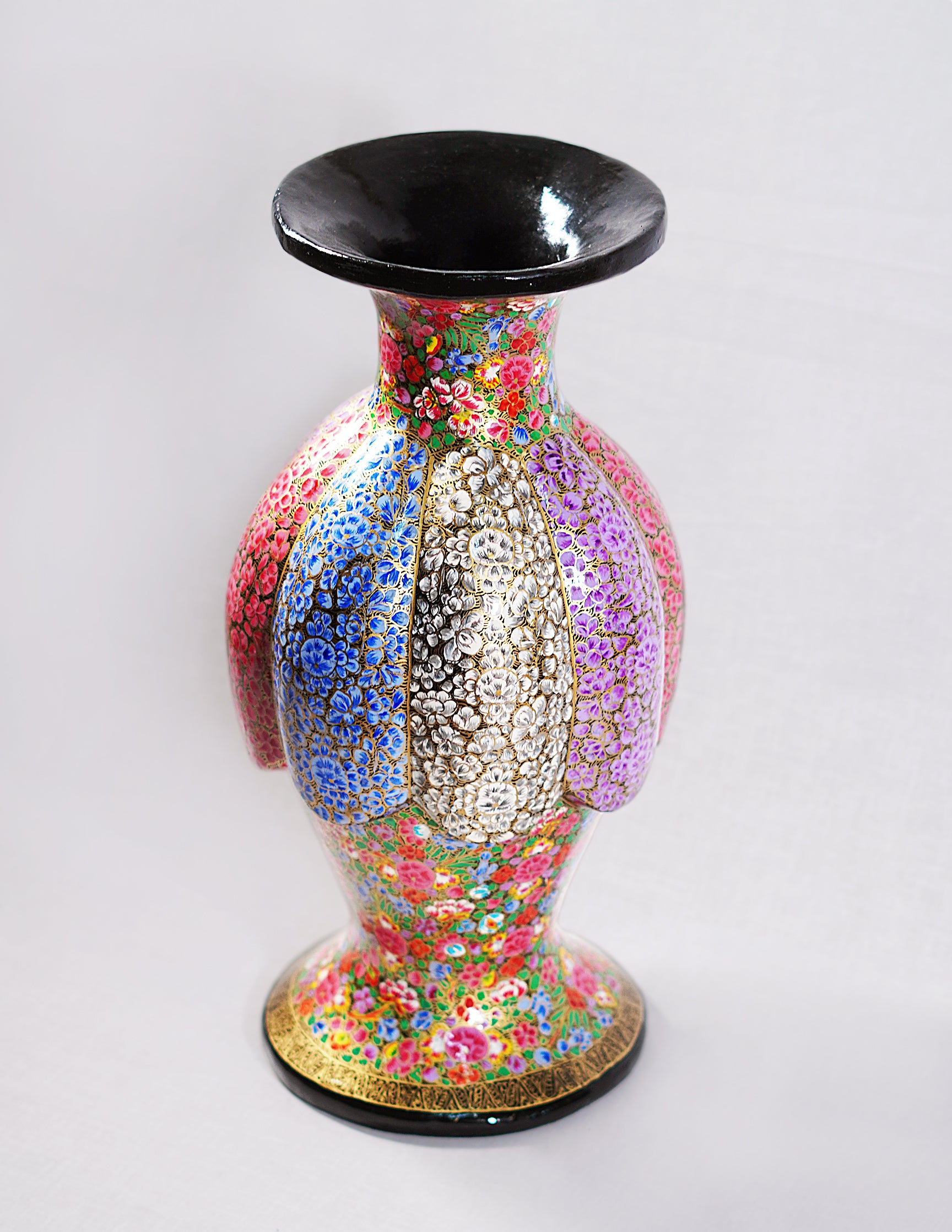 Handmade Kashmir Papier-Mâché Flower Vase — Hand-Painted Design | Ø 15 cm × 38 cm (H)
