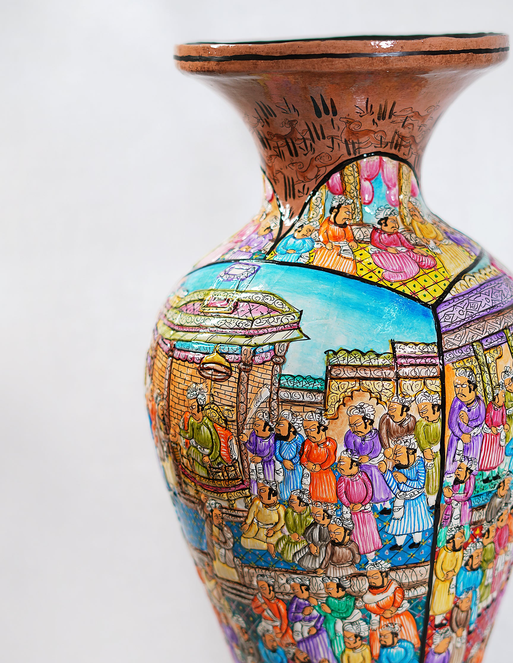 Handmade Kashmir Papier-Mâché Flower Vase — Hand-Painted Design | Ø 17 cm × 51 cm (H)