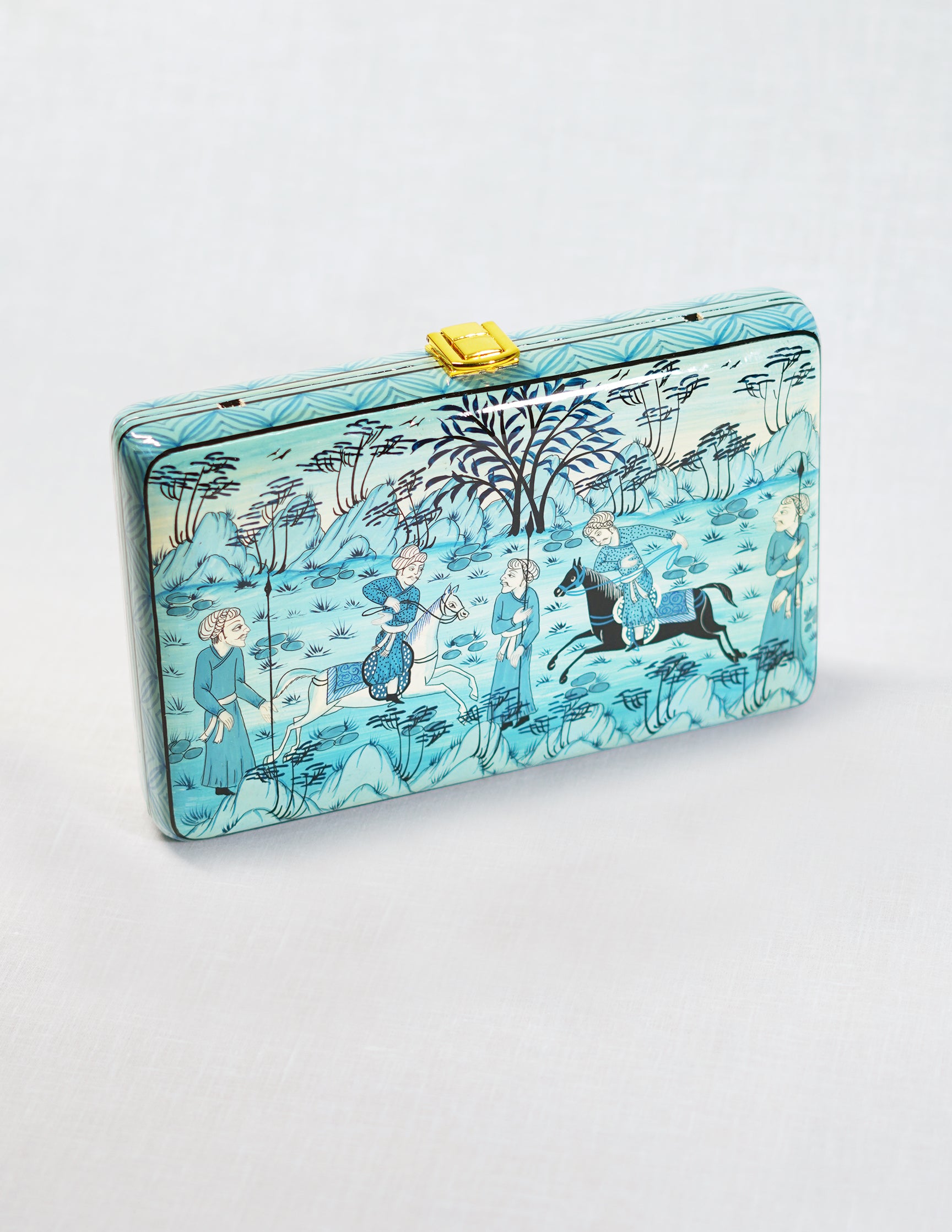Handmade Kashmir Papier-Mâché Rectangular Clutch — Hand-Painted Design | 12.5 cm (L) × 20 cm (B) × 3.5 cm (H)