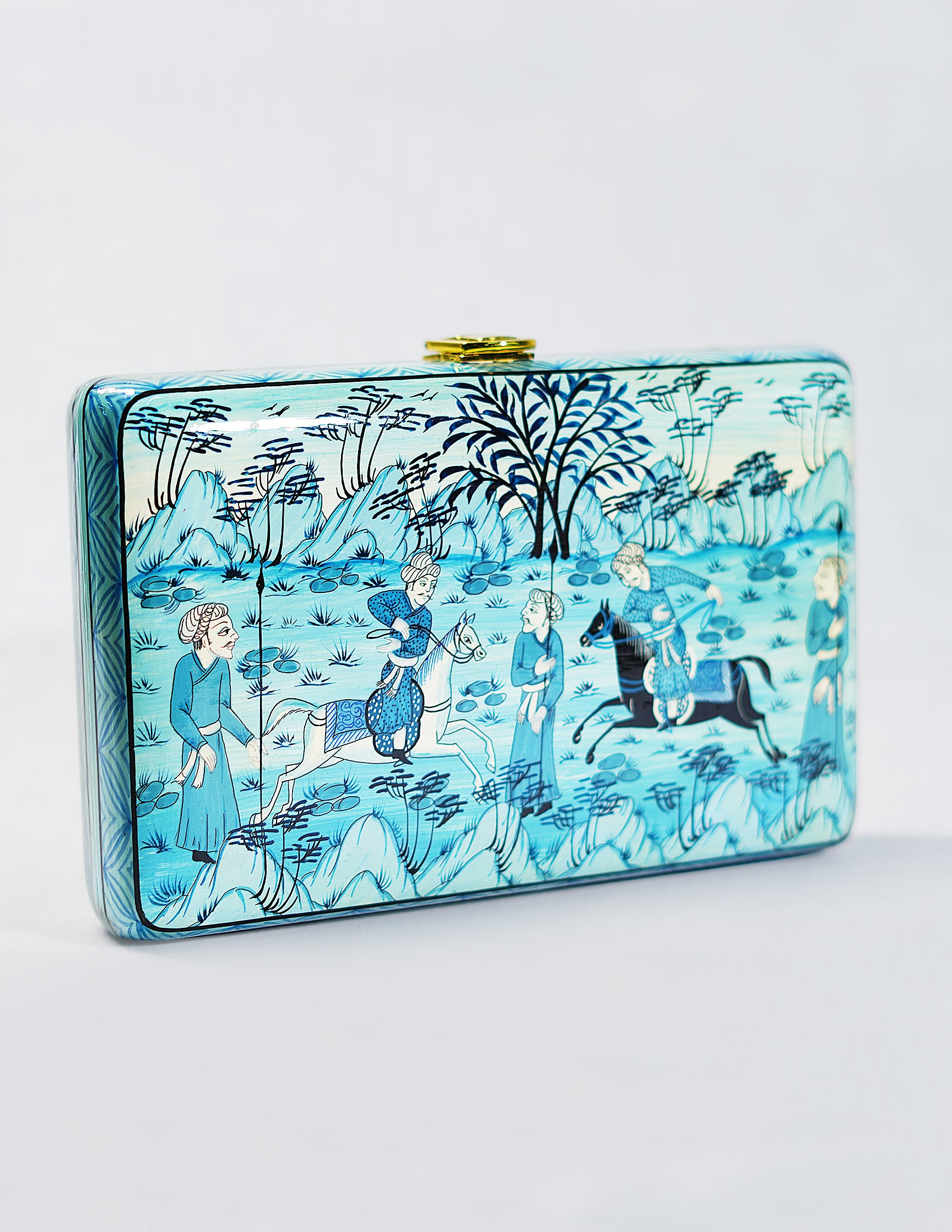 Handmade Kashmir Papier-Mâché Rectangular Clutch — Hand-Painted Design | 12.5 cm (L) × 20 cm (B) × 3.5 cm (H)