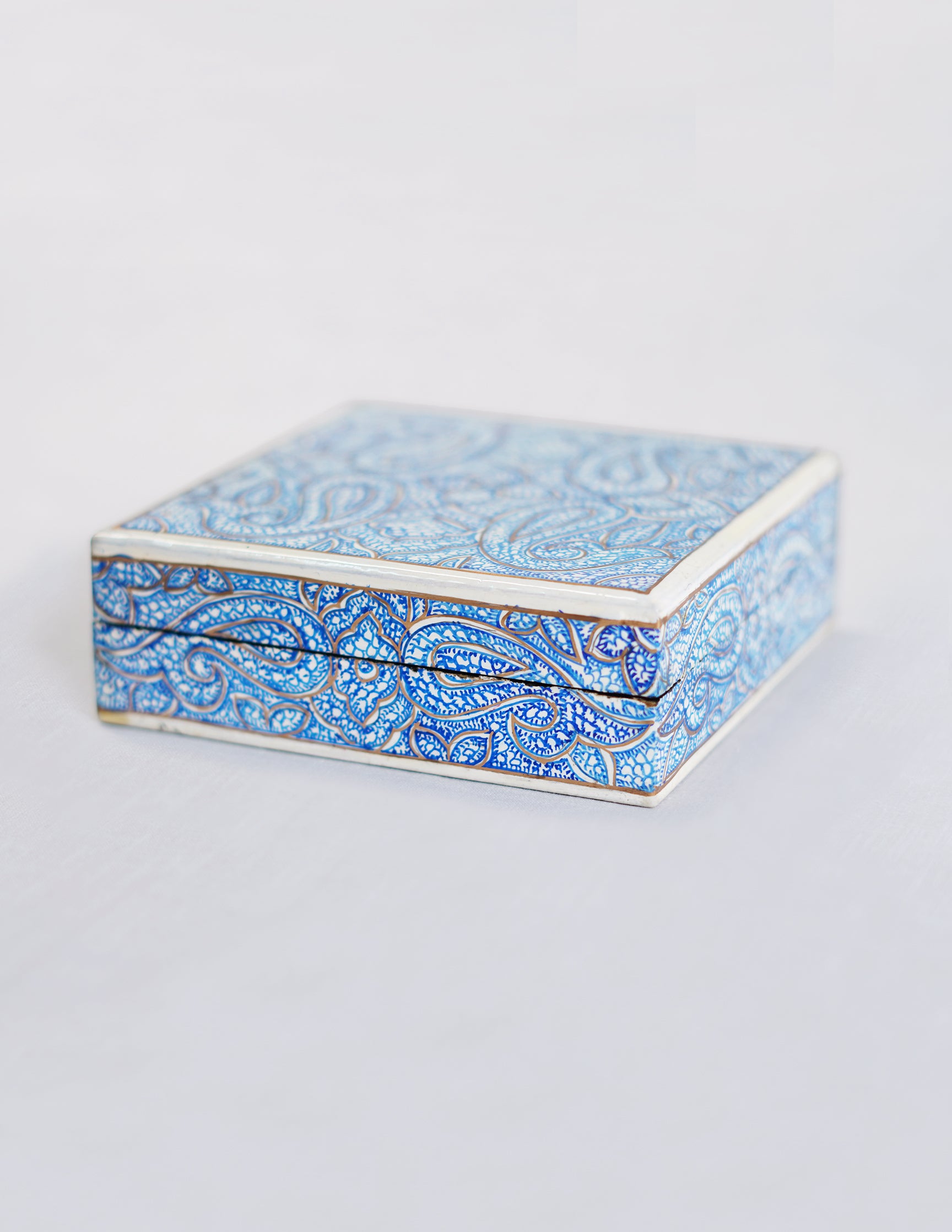 Handmade Kashmir Papier-Mâché Coaster Set — Hand-Painted Design | 11 cm (L) × 11 cm (B) × 3.5 cm (H)