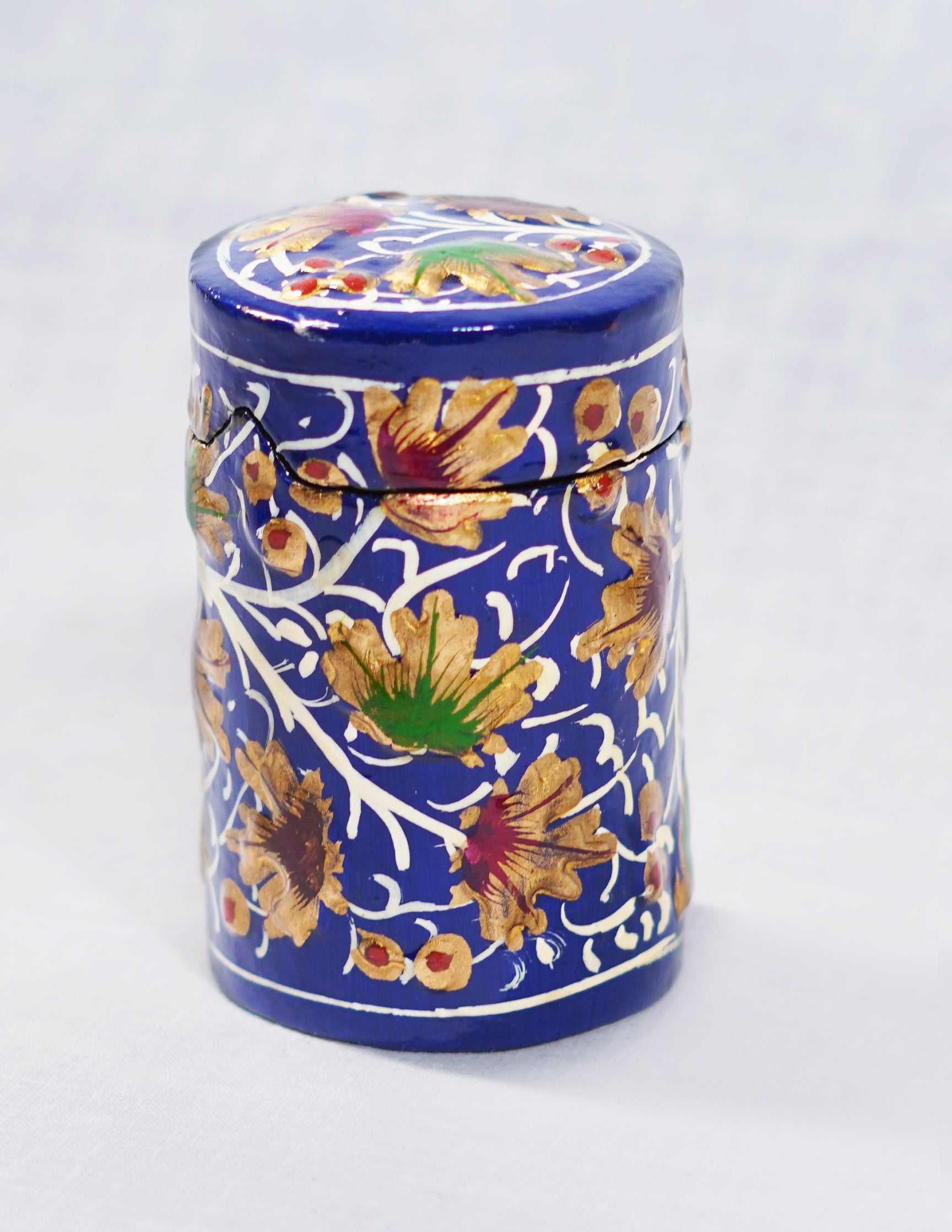 Handmade Kashmir Papier-Mâché Toothpick Holder — Hand-Painted Design | Ø 4 cm × 7 cm (H)