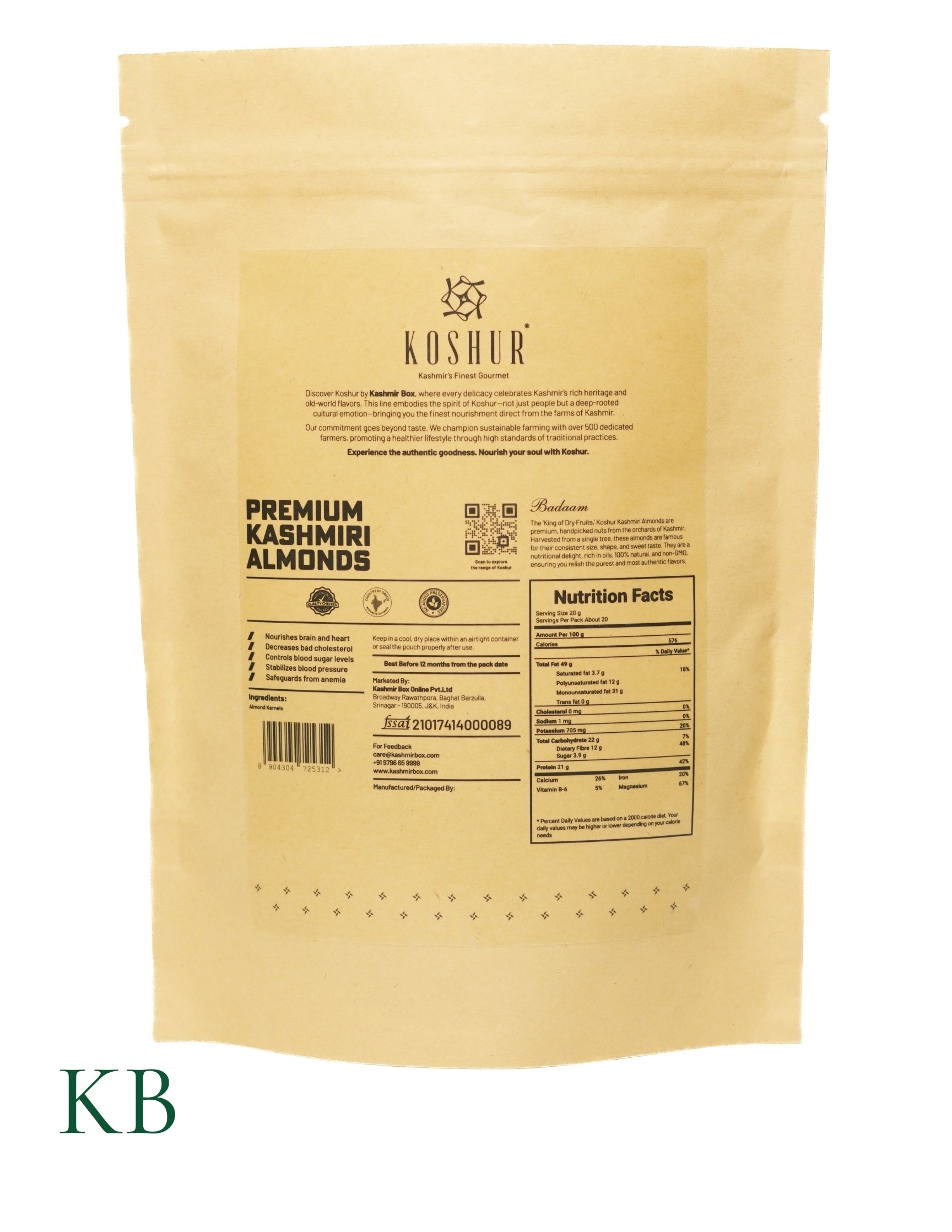 Koshur - Premium Single Tree Kashmiri Almonds | Mamra Badaam Giri | Protein Rich | High in Natural Oils | Nuts & Dry Fruits - Kashmir Box