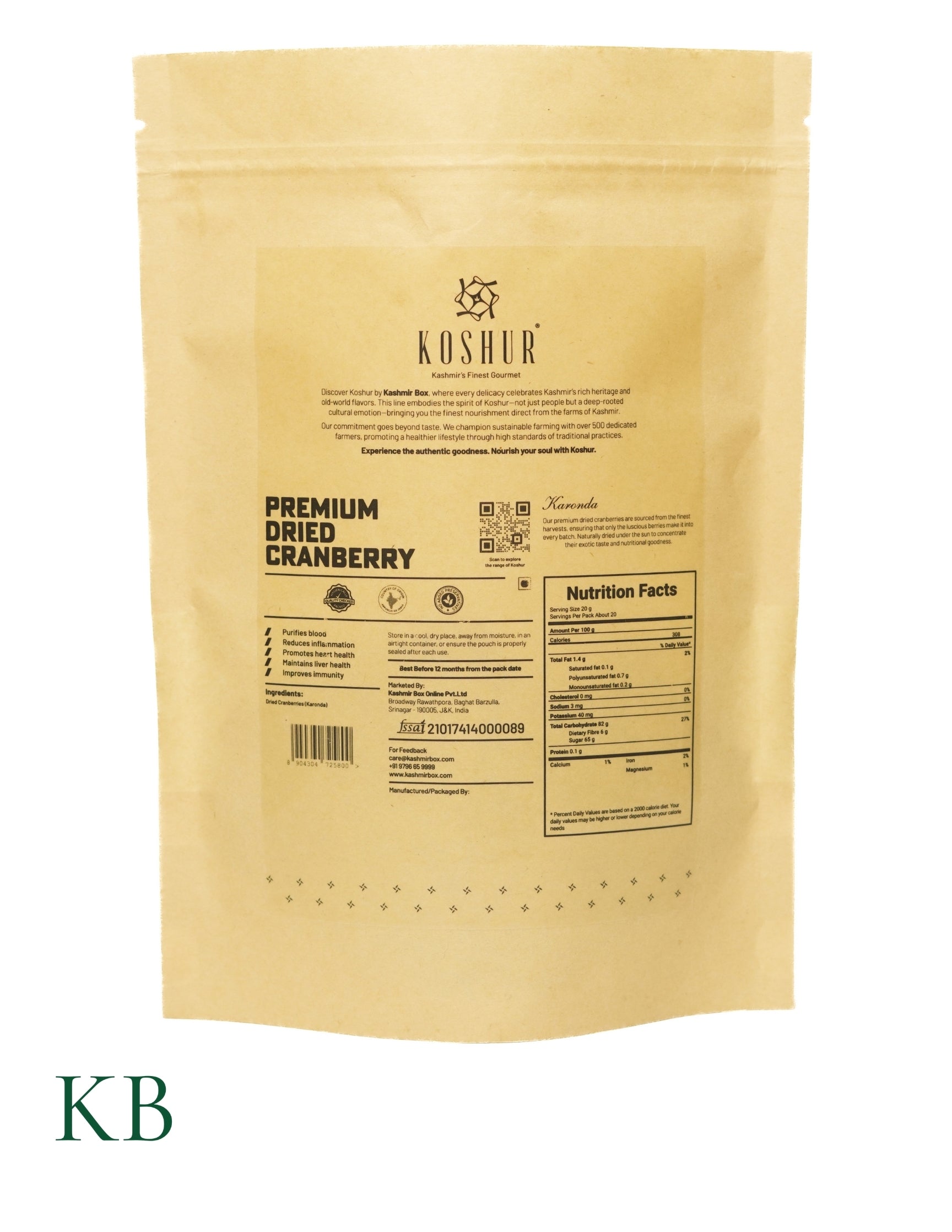 Koshur - Premium Dried Cranberry | Karonda | Dried Red Berries | Sun Dehydrated Fresh Cranberry | Nuts and Dry Fruits | Rich in Vitamin C and Fibre - Kashmir Box