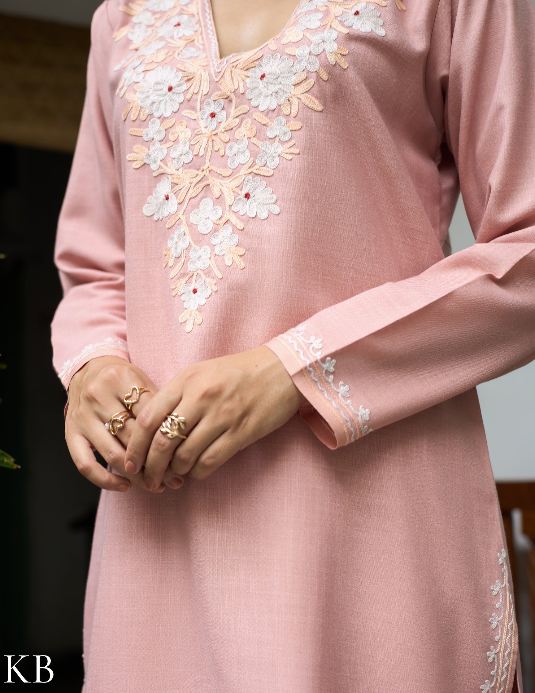 Nigeen Kashmiri Aari Dusky Pink Co-ord Set - Kashmir Box
