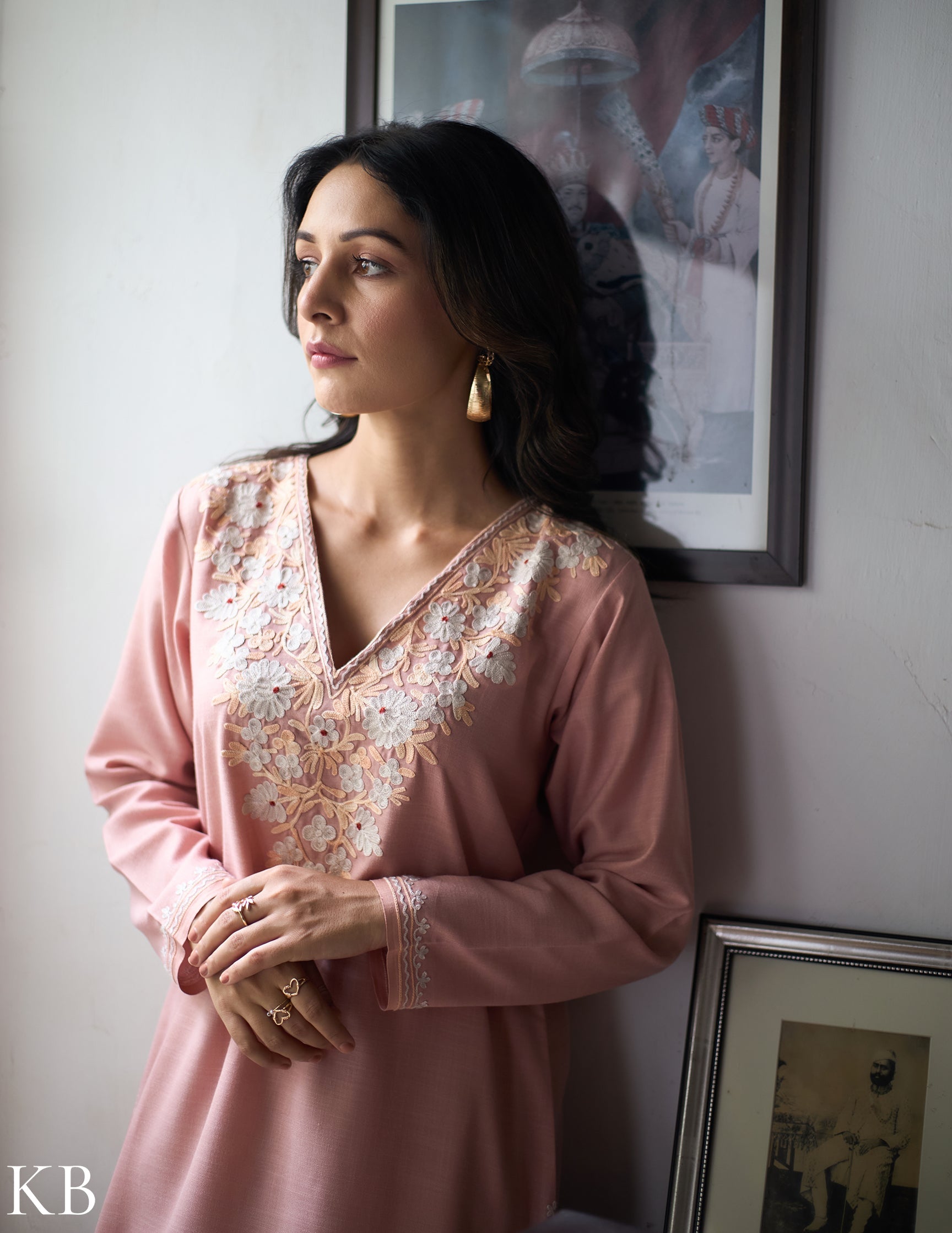 Nigeen Kashmiri Aari Dusky Pink Co-ord Set - Kashmir Box