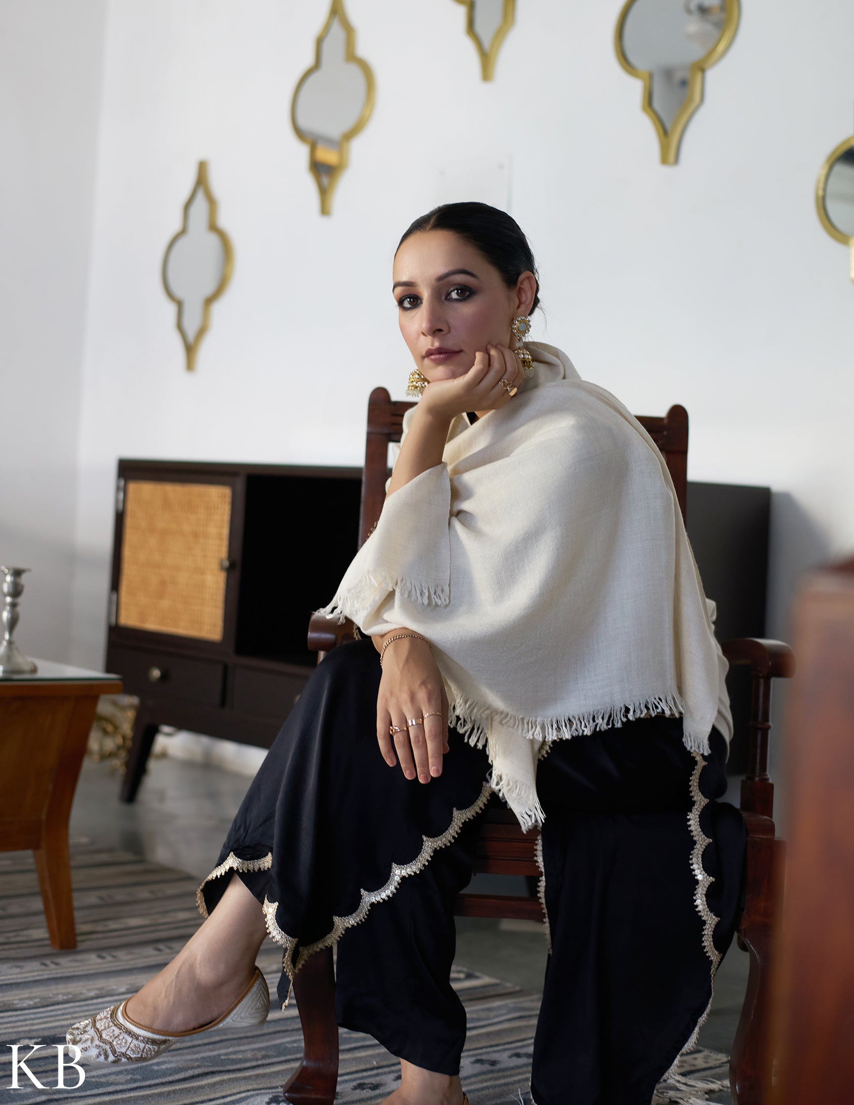 Pure Cashmere Pashmina Off White Stole - Kashmir Box