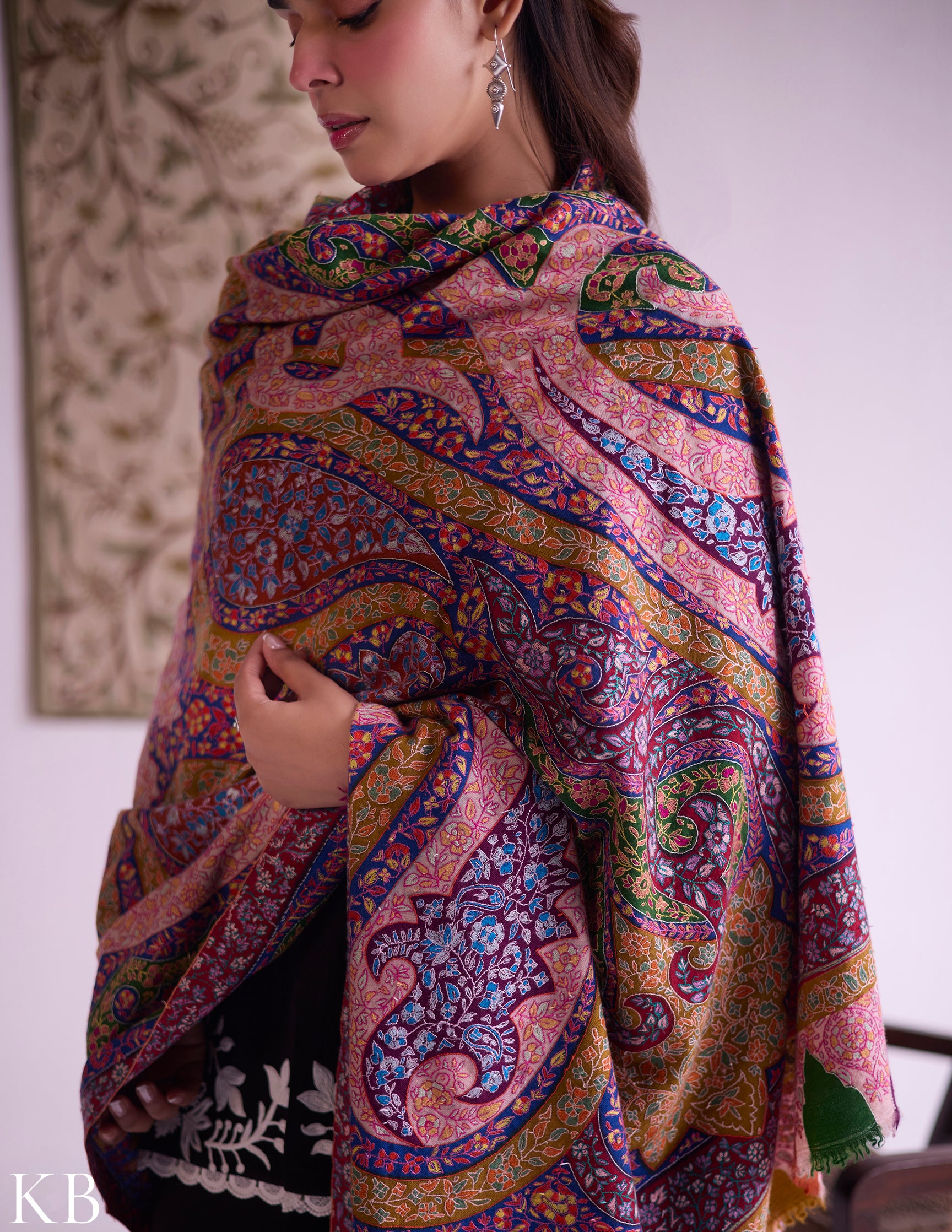 Kashmiri Handwoven Pashmina Jamawar Sozni Shawl – Multicoloured Paisley | Handwoven Heritage - Kashmir Box