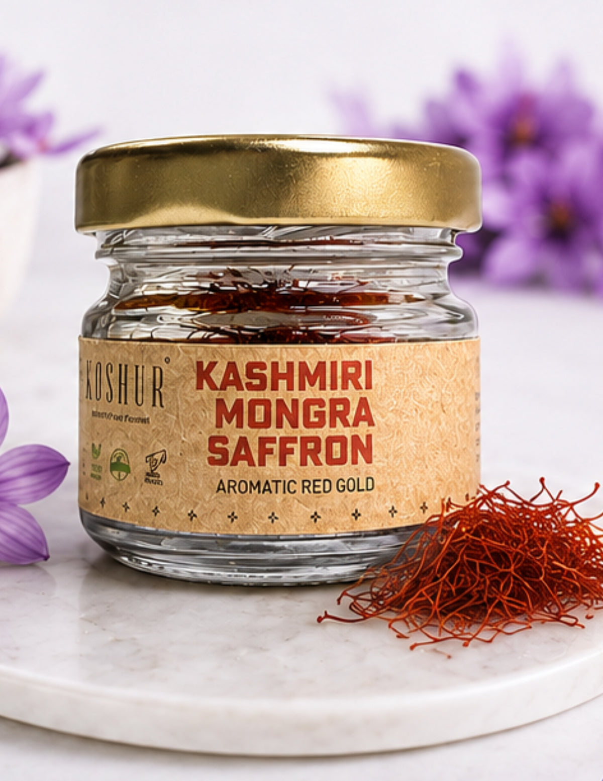 Koshur - Kashmiri Mongra Saffron Strands| Kesar | Zafran | Red Gold | Kumkuma Puvvu | Saffron Tilak | Saffron Flower | Crocus Sativus |Pampore’s Original and 100% Pure