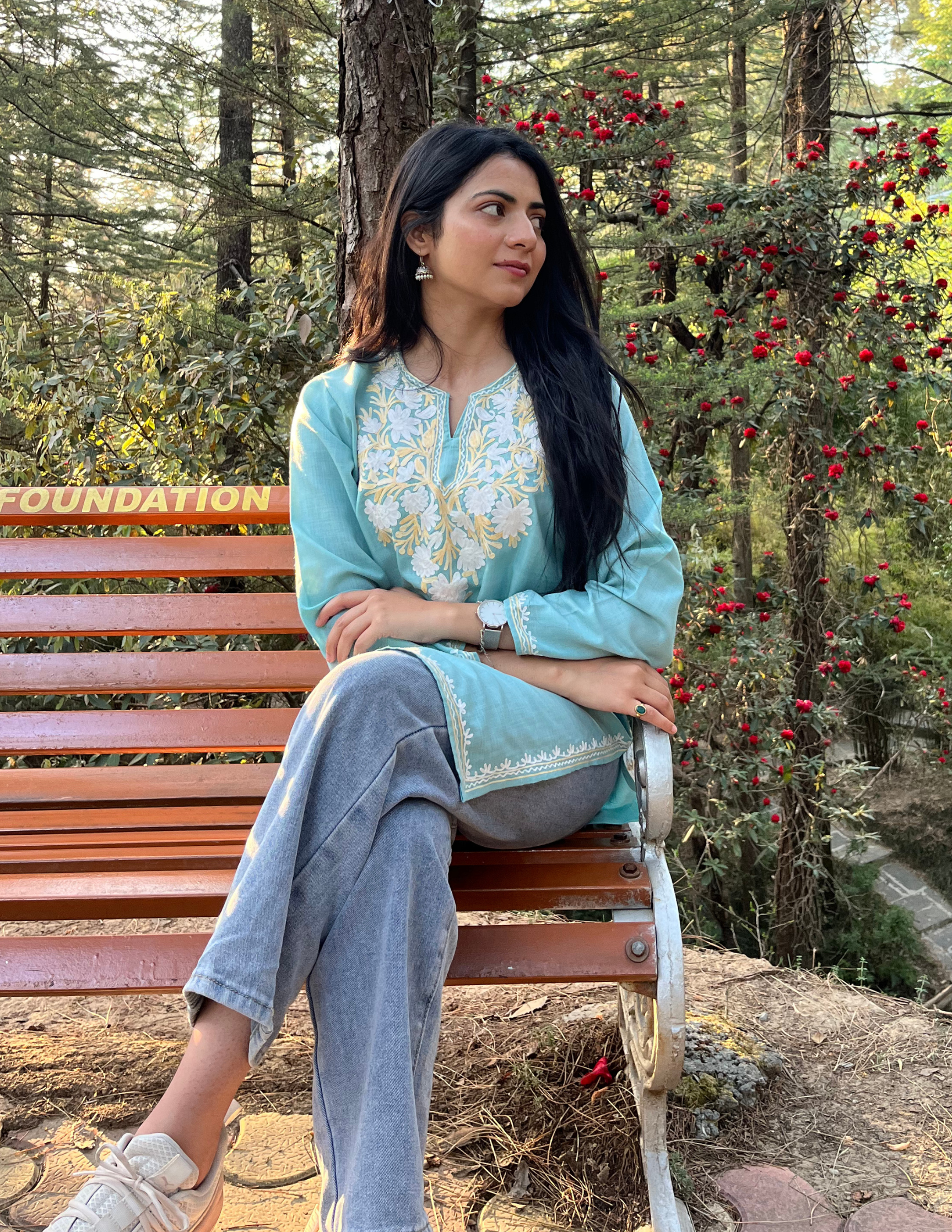Nigeen Kashmiri Aari Sky Blue Kurti – - Main Image