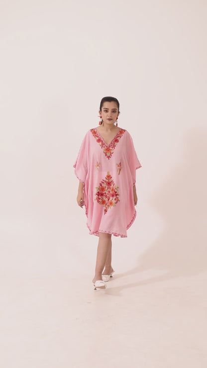 Cotton Candy Pink Embroidered Short Kaftan