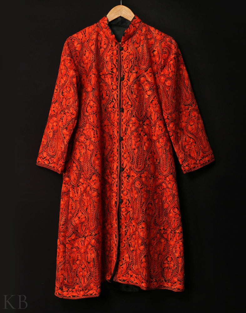 Black Rust Aari Embroidered Silk Jacket - Main Image