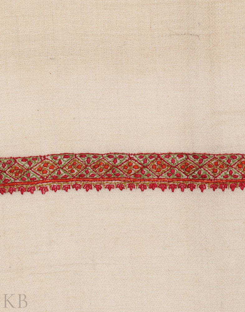 White GI Embroidered Hashidaar Cashmere Stole - Kashmir Box