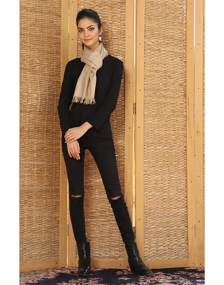 Natural Solid Cashmere Scarf - Main Image