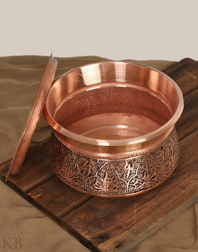 Kandkaerr Chinar Engraved Handi With Lid - KashmirBox.com