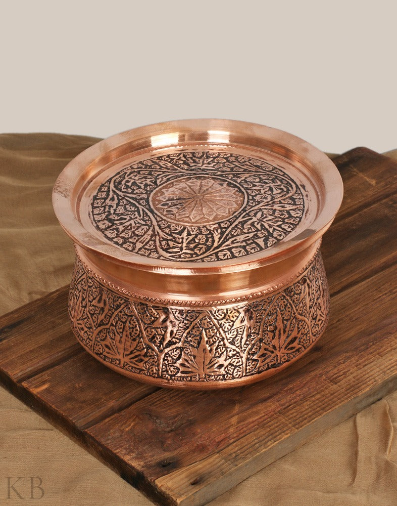 Kandkaerr Chinar Engraved Handi With Lid - KashmirBox.com