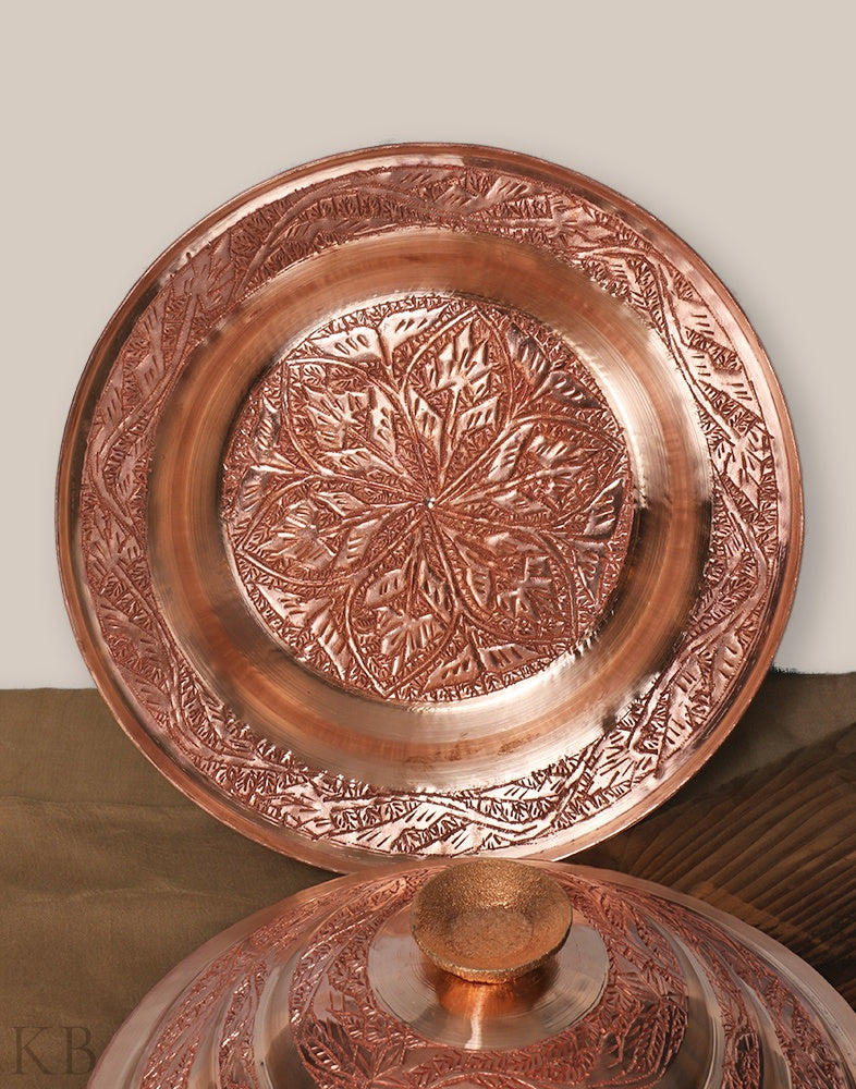 Vine Designed Copper Plate And Lid Set - KashmirBox.com