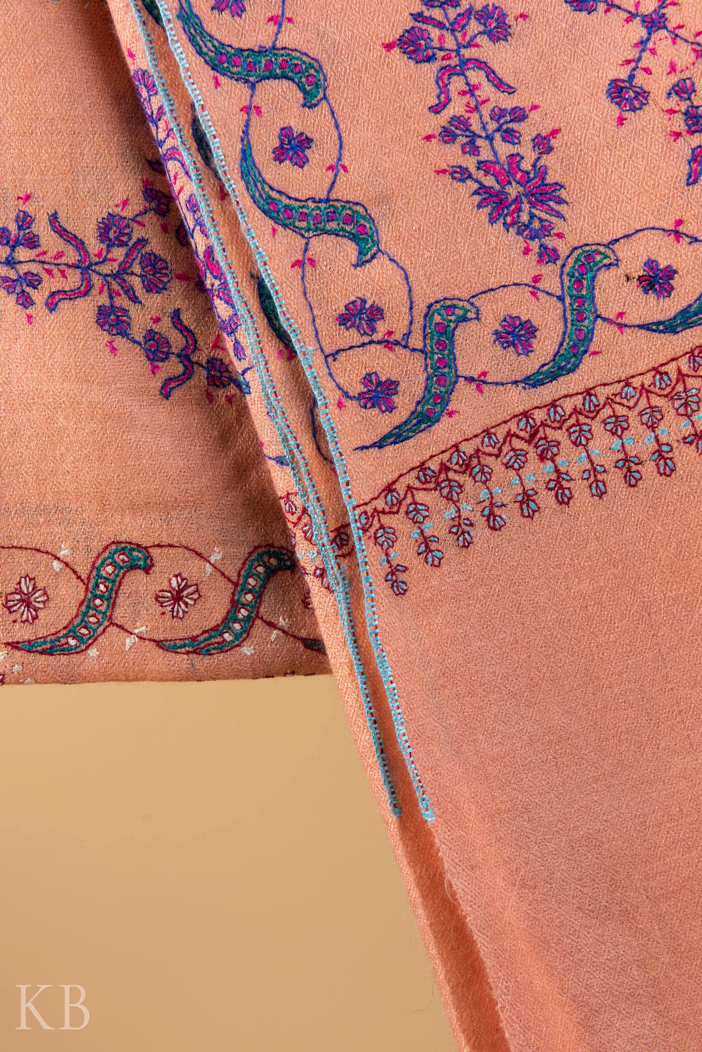 Peach Modern Design Embroidered Pashmina Stole - Kashmir Box