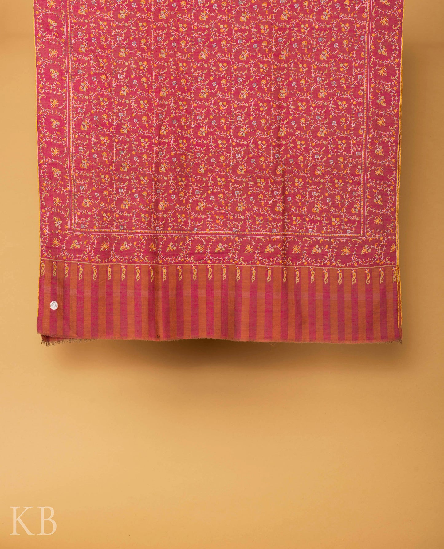 Deep Pink Jaldaar Embroidered GI Pashmina Shawl - Kashmir Box