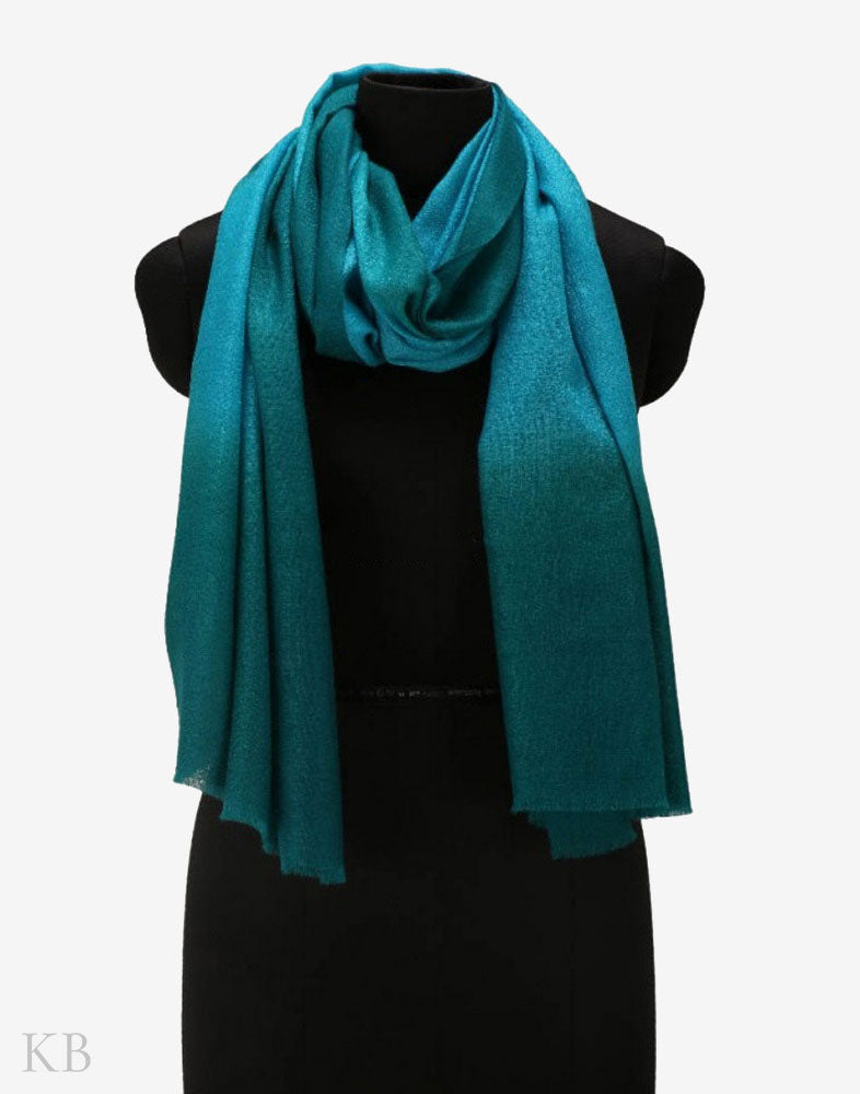 Cerulean Blue Pure Pashmina Stole - Kashmir Box