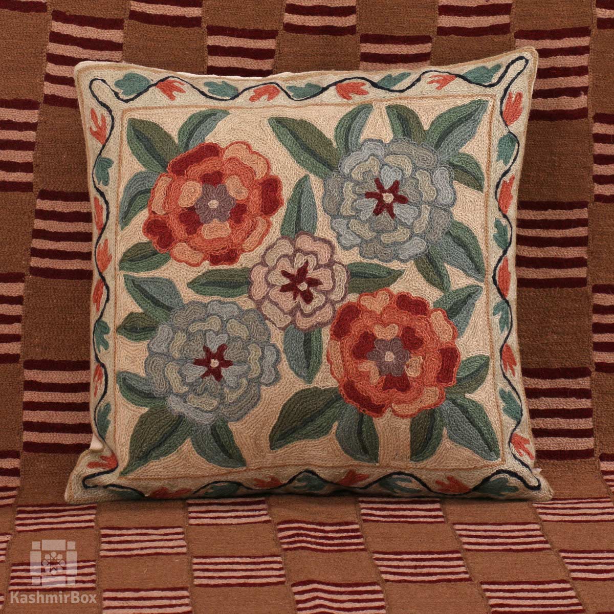 Floral Bouquet Handmade Cushion Cover (Set of 3) - KashmirBox.com