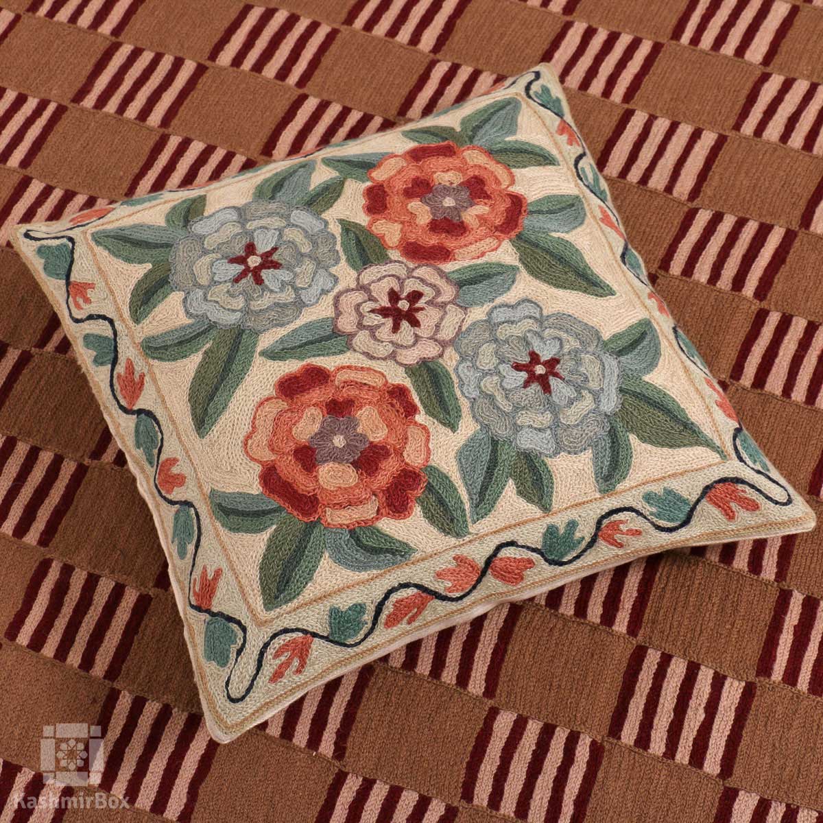 Floral Bouquet Handmade Cushion Cover (Set of 3) - KashmirBox.com