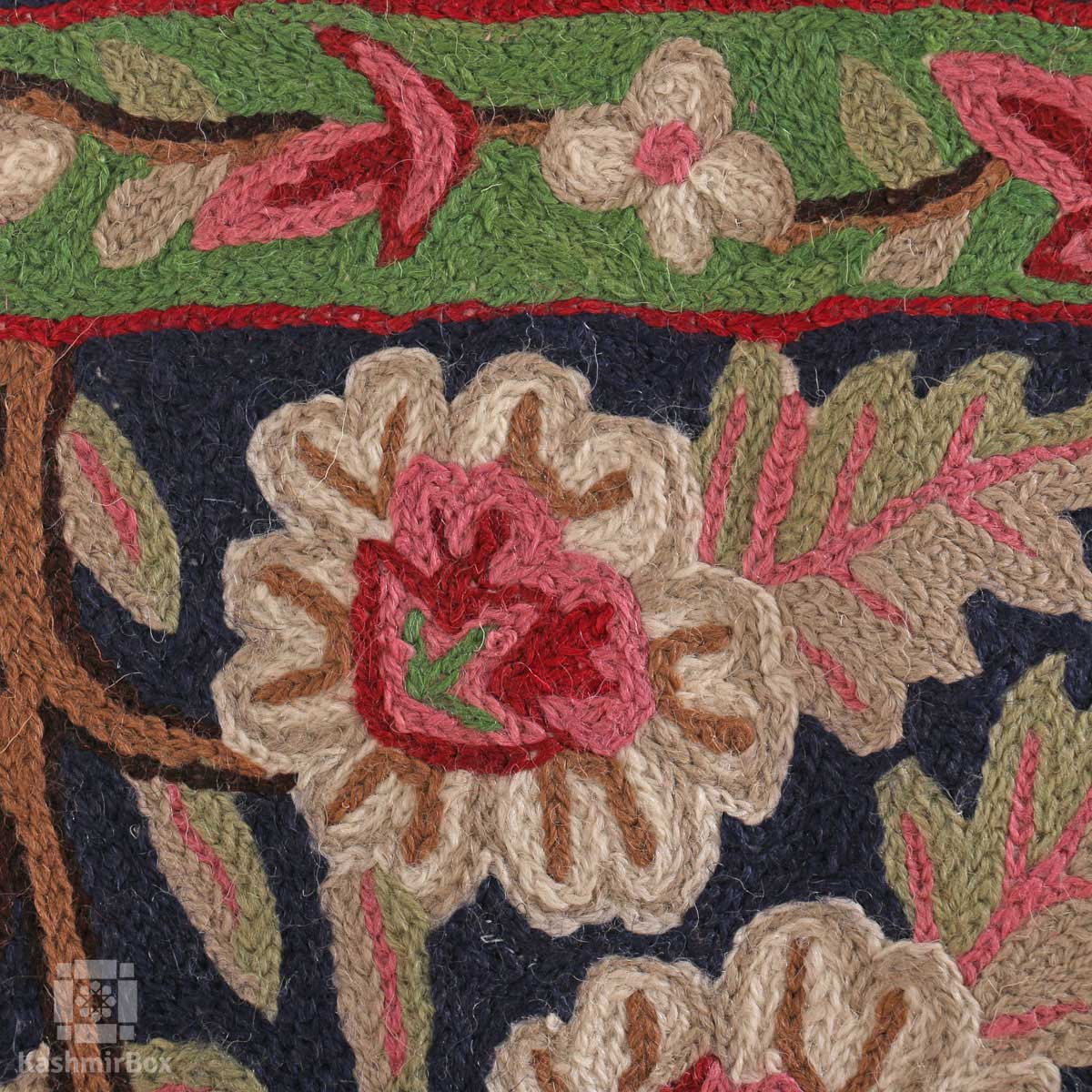 Navy n Pink Floral Bouquet Handmade Cushion Cover - KashmirBox.com