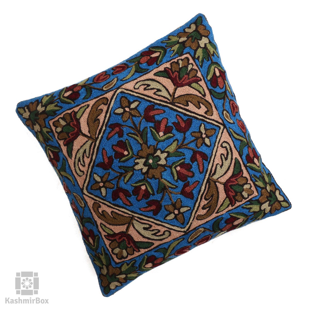 Azure Blue Floral Vine Handmade Cushion Cover (Set of 3) - Kashmir Box