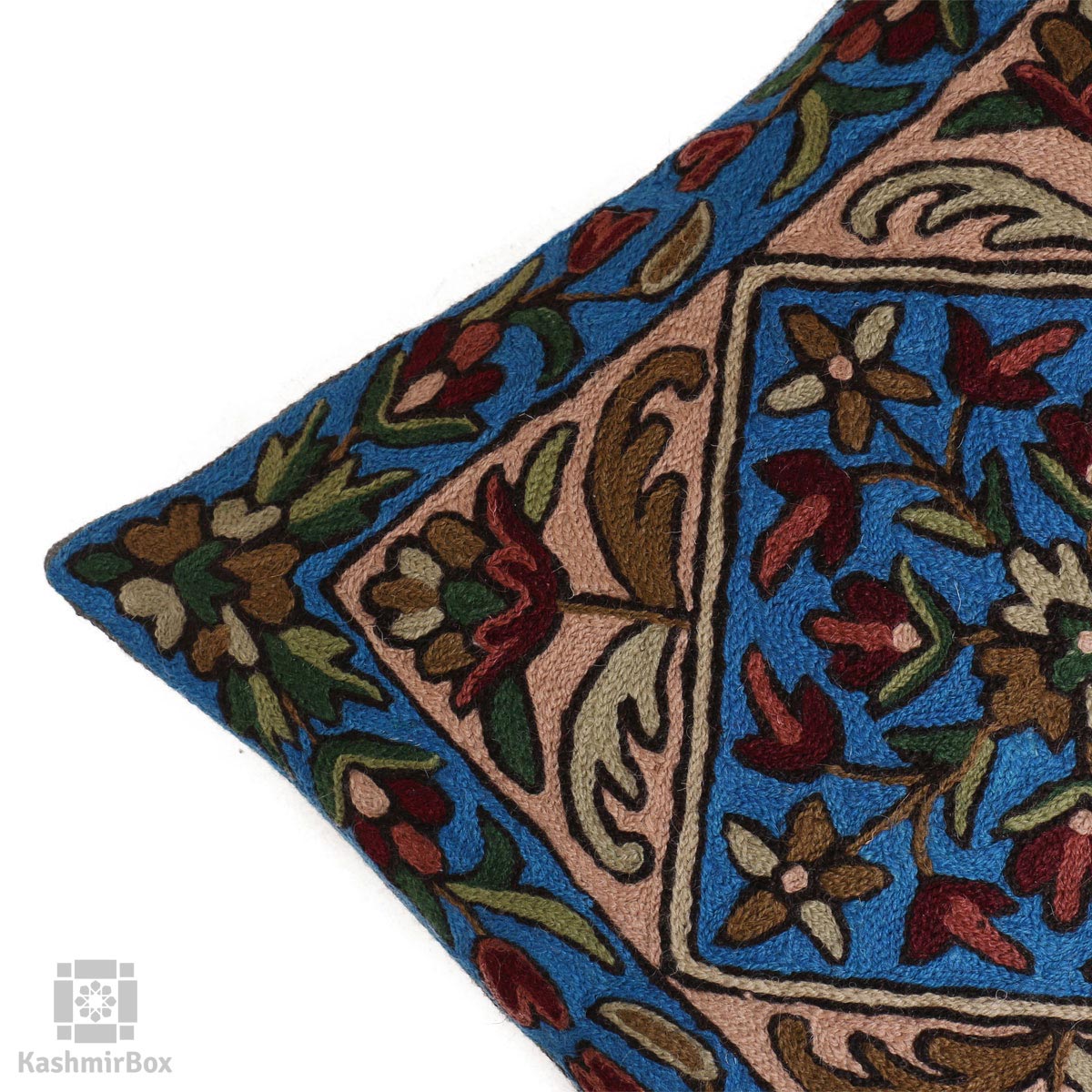 Azure Blue Floral Vine Handmade Cushion Cover (Set of 3) - Kashmir Box