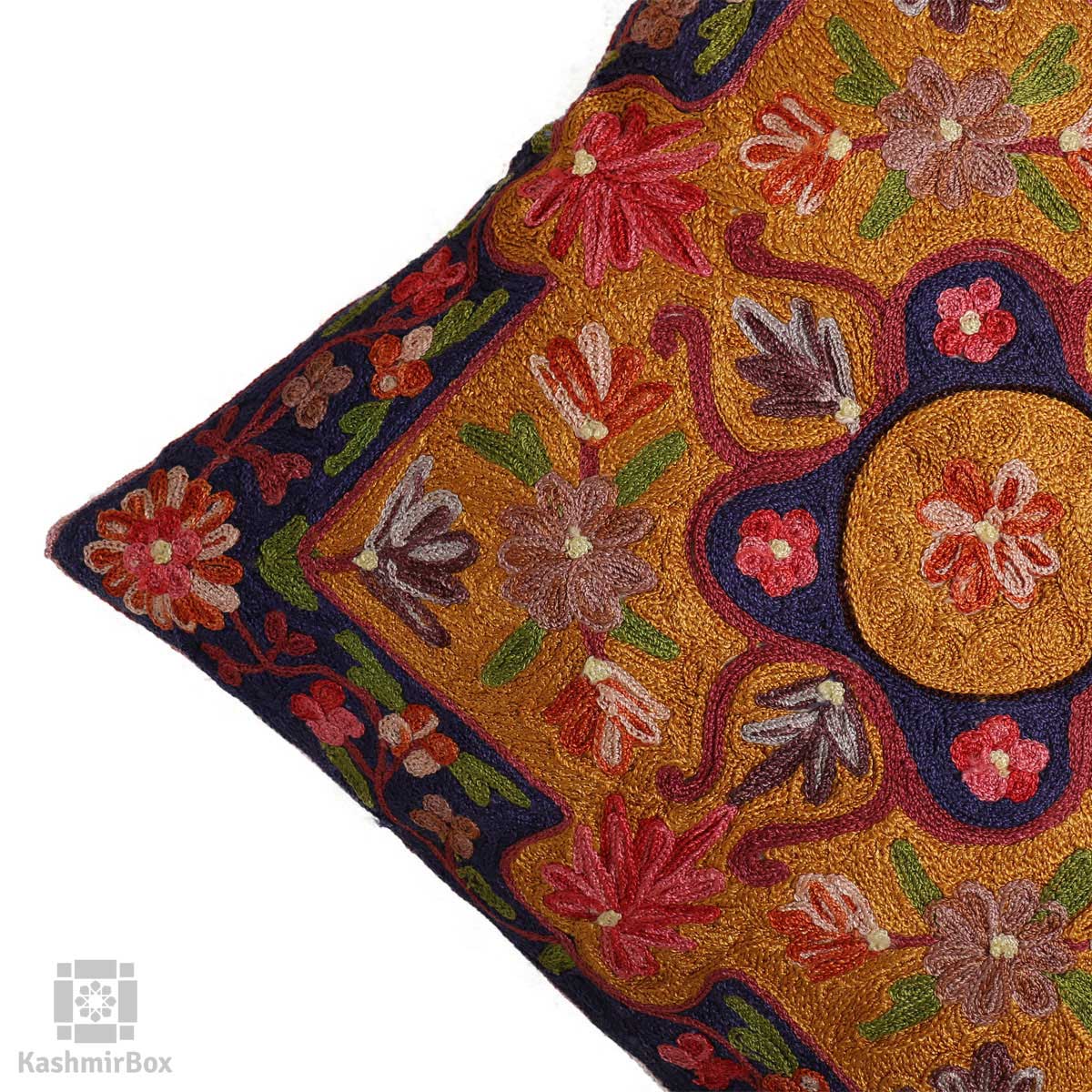 Denim Blue Flowery Cushion Cover (Set of 3) - KashmirBox.com