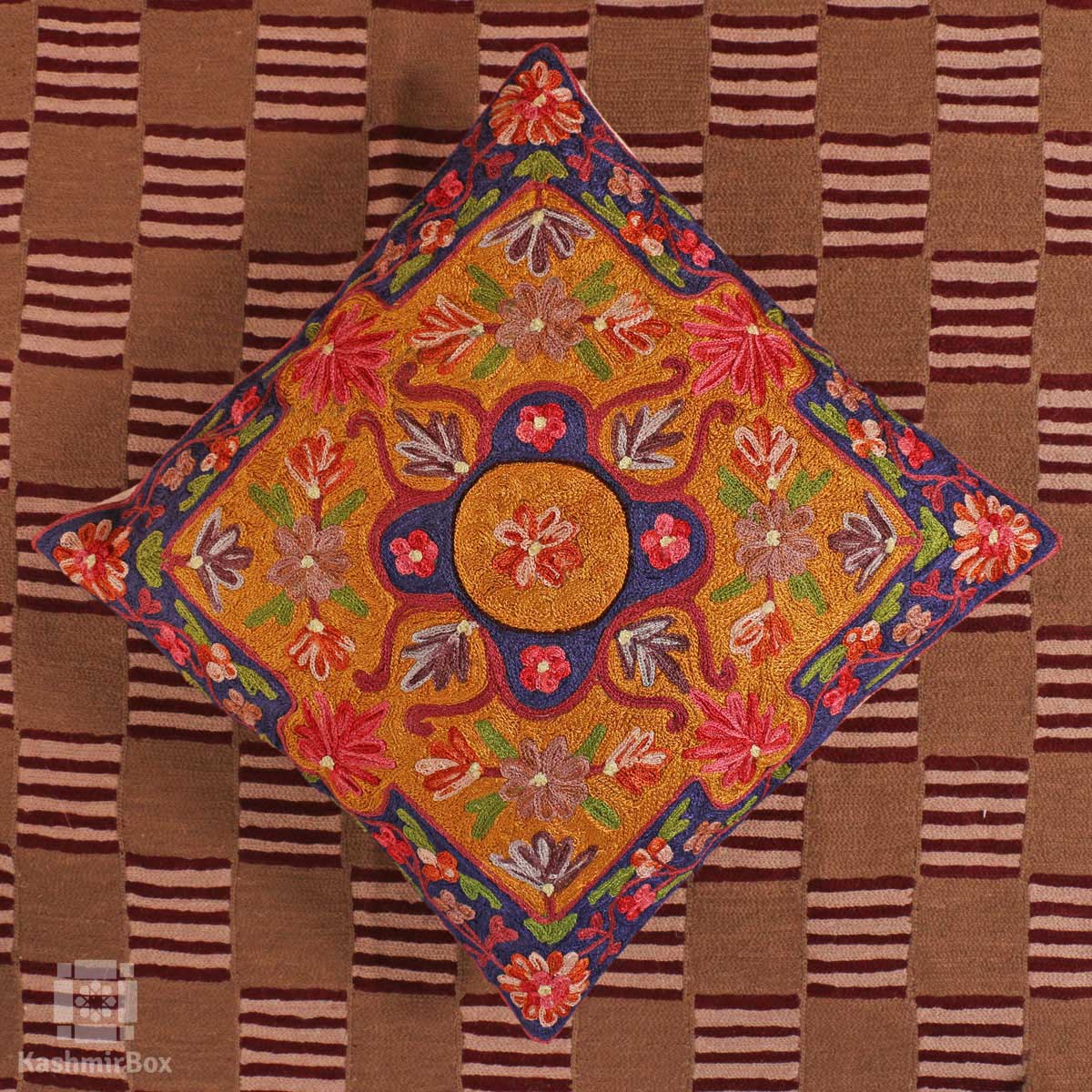 Denim Blue Flowery Cushion Cover (Set of 3) - KashmirBox.com