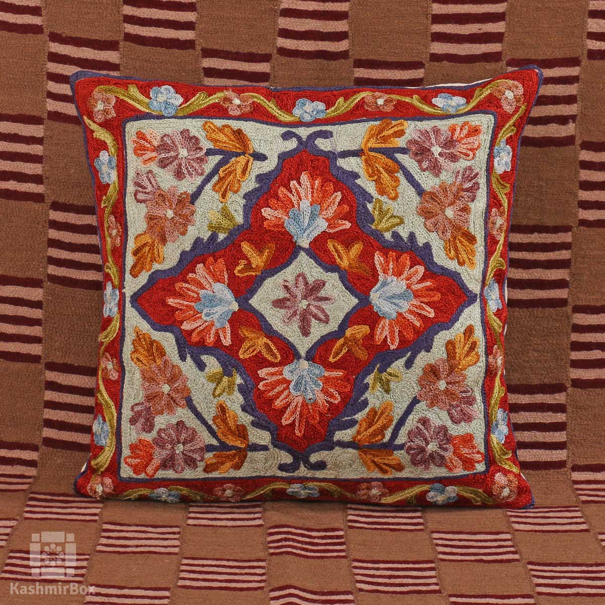 Reddish Creme Flowery Cushion Cover (Set of 3) - Kashmir Box