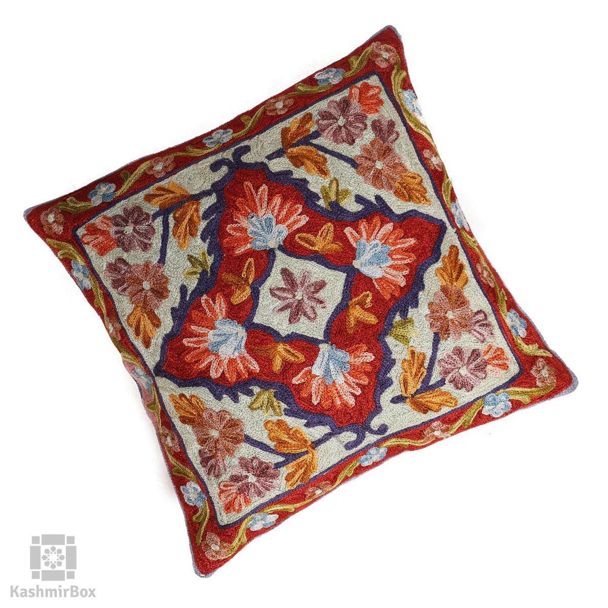 Reddish Creme Flowery Cushion Cover (Set of 3) - Kashmir Box