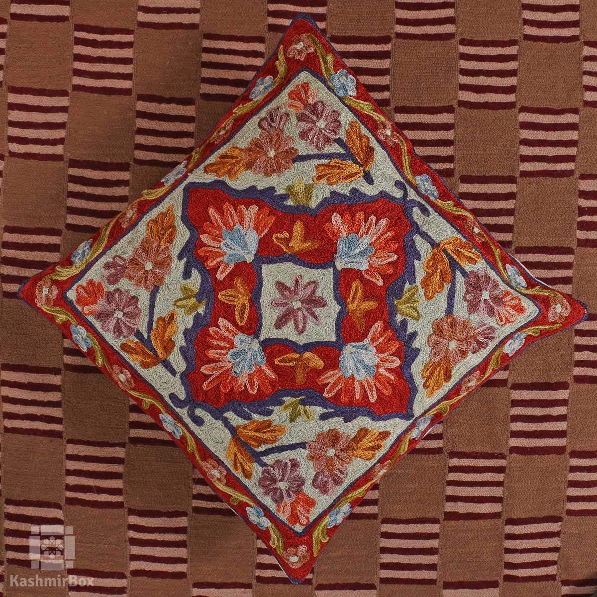 Reddish Creme Flowery Cushion Cover (Set of 3) - Kashmir Box